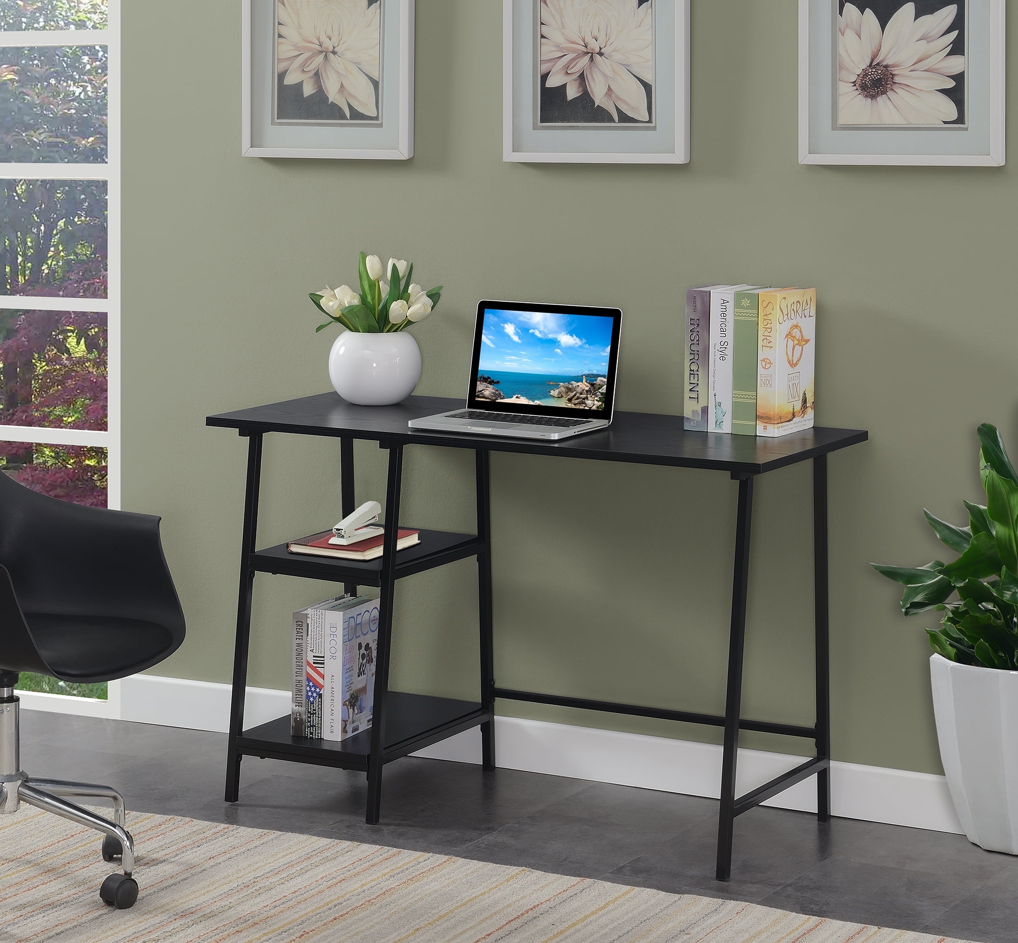 Convenience Concepts Designs2Go 29.25" Trestle Desk w/ Removable Shelves, Black/Black, All Ages