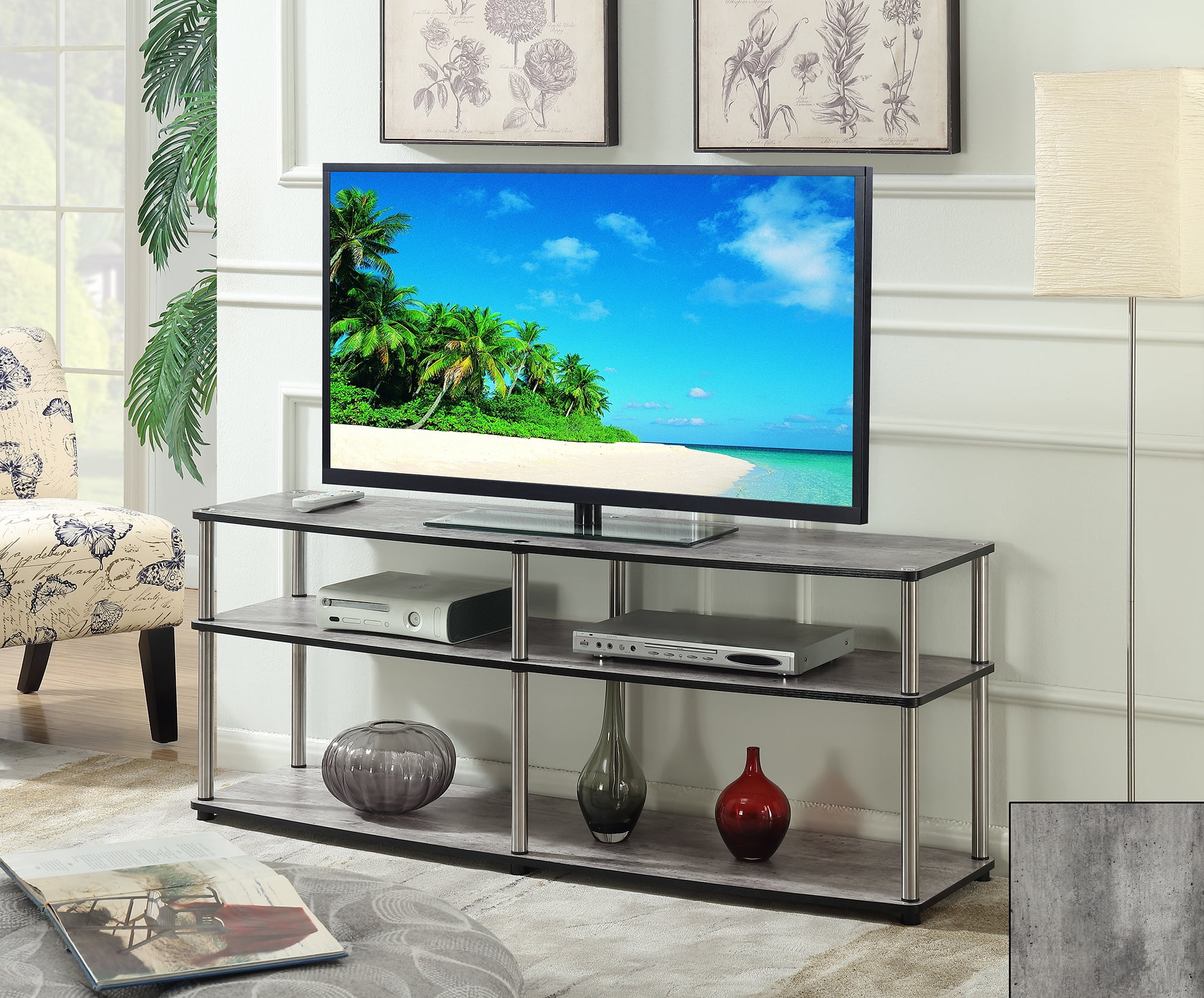 Convenience Concepts Designs2Go 3 Tier 65 inch TV Stand, Faux Birch