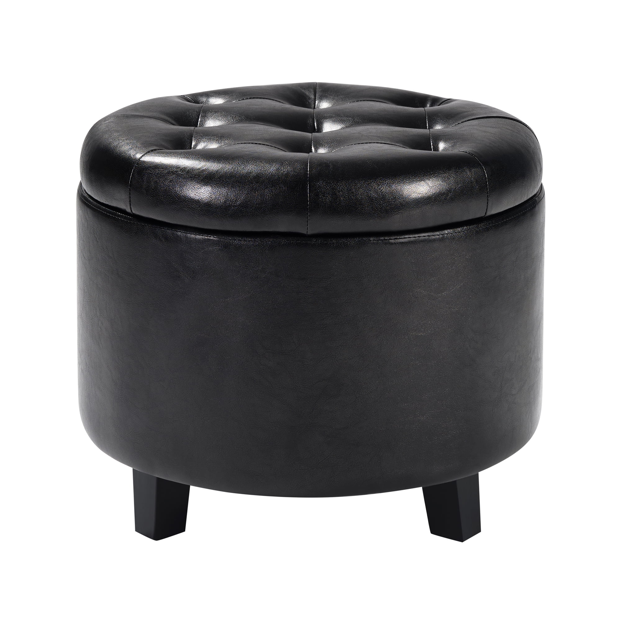 Convenience Concepts Designs4Comfort Round Storage Ottoman, Black Faux Leather