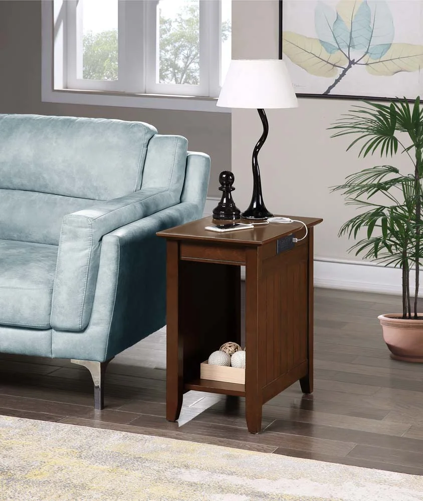 Convenience Concepts Edison End Table with Charging Station and Shelf, Espresso