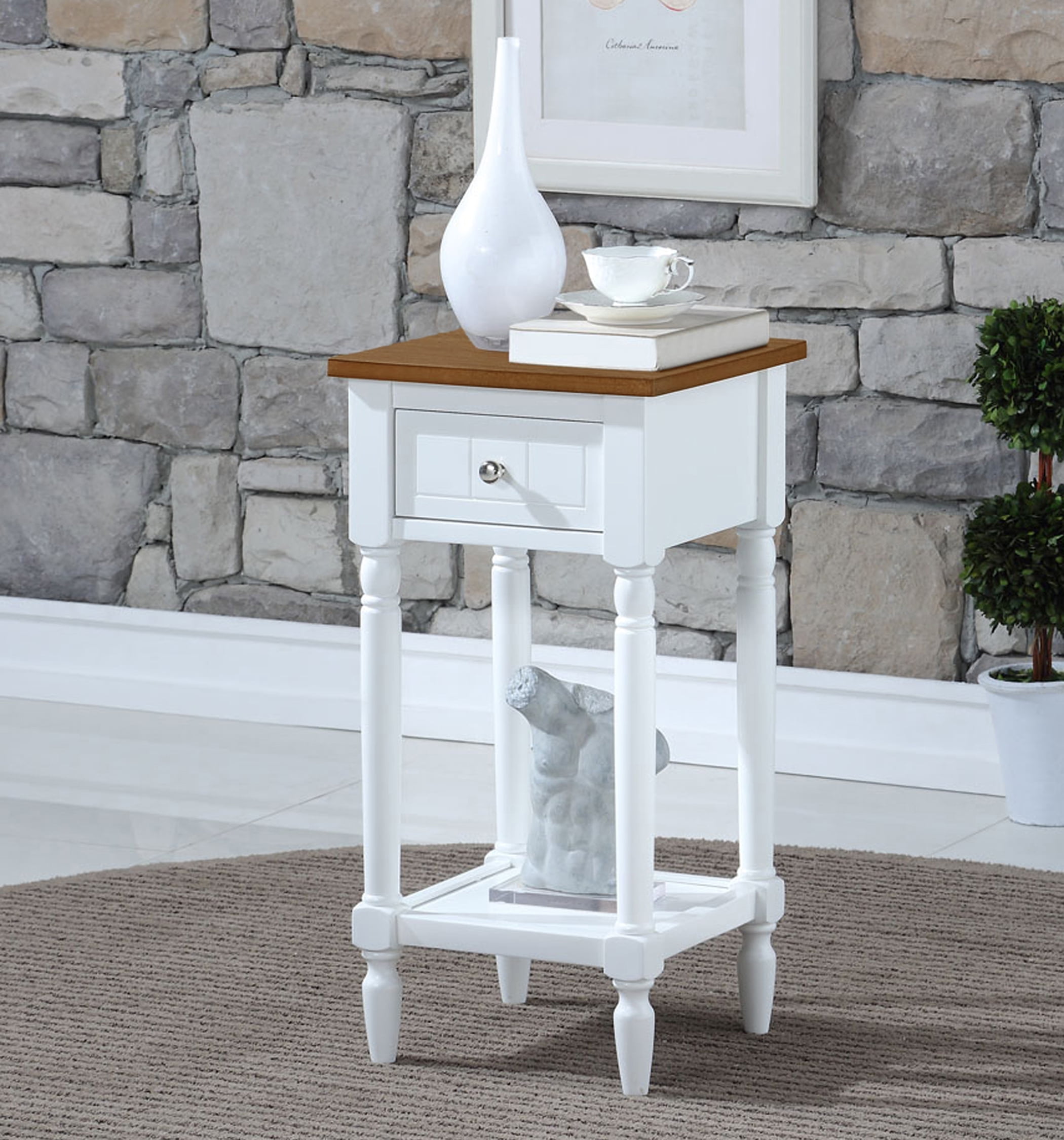 Convenience Concepts French Country Khloe 1 Drawer Accent Table with Shelf, Driftwood/White