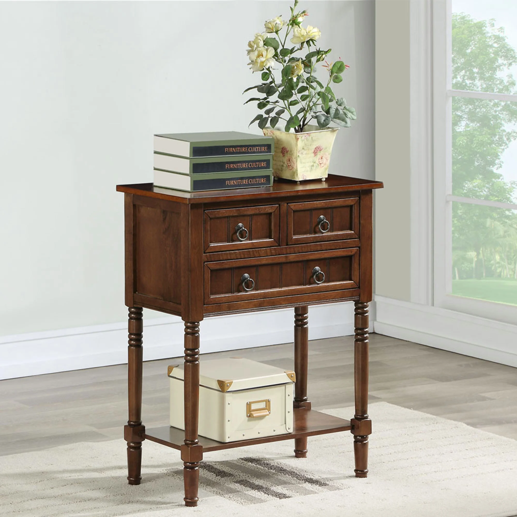 Convenience Concepts Kendra 3 Drawer Hall Table with Shelf, Espresso