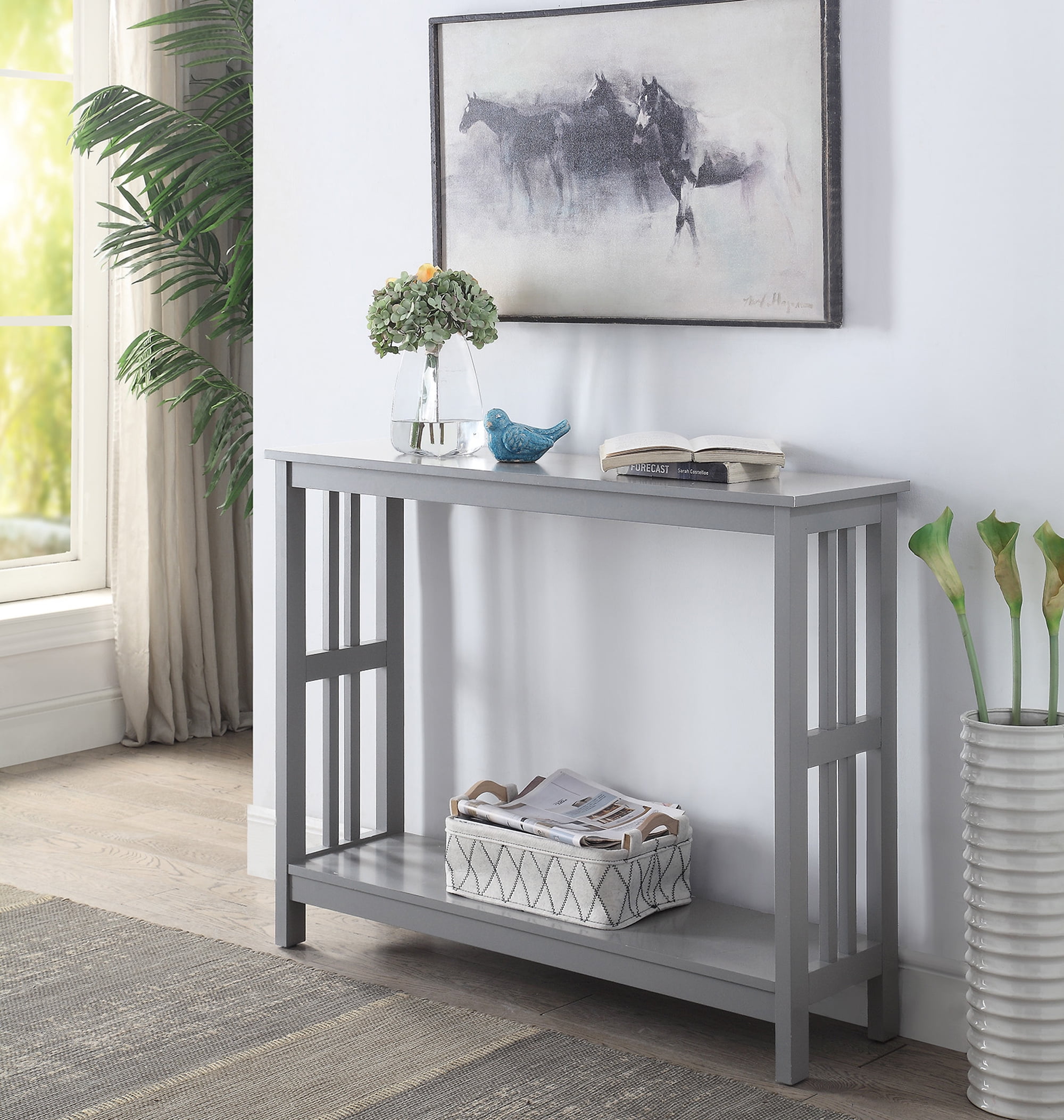 Convenience Concepts Mission Console Table with Shelf, Gray