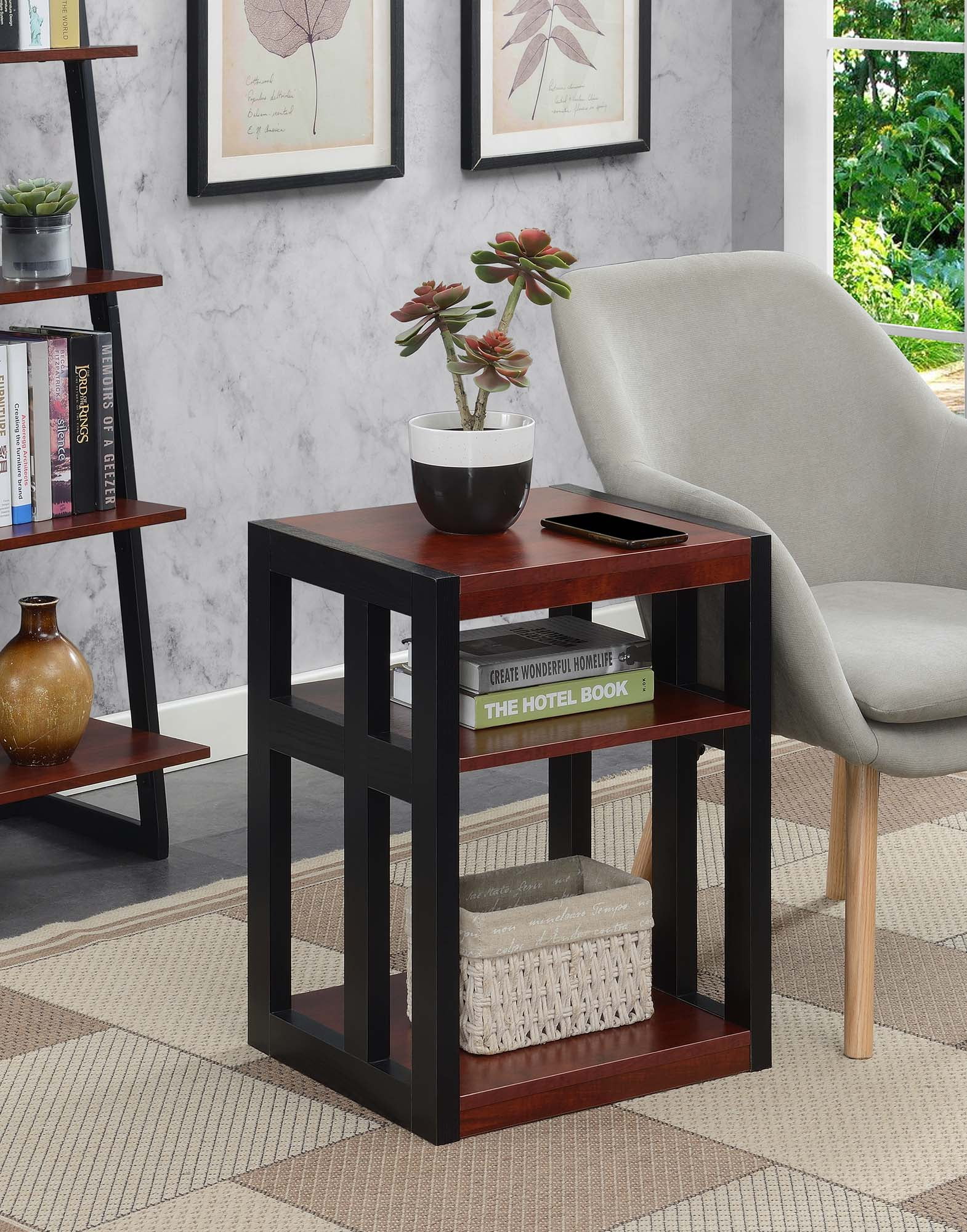 Convenience Concepts Monterey End Table with Shelves, Cherry/Black