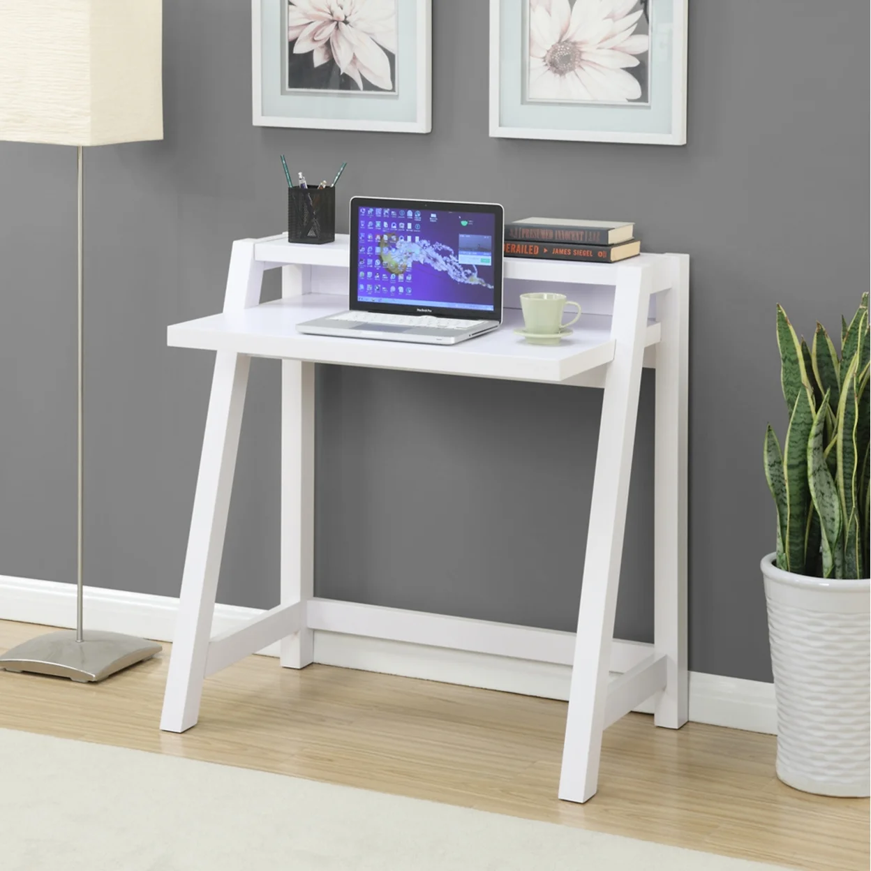 Convenience Concepts Newport 35 inches Tall Lilly 2-Tier Desk, White
