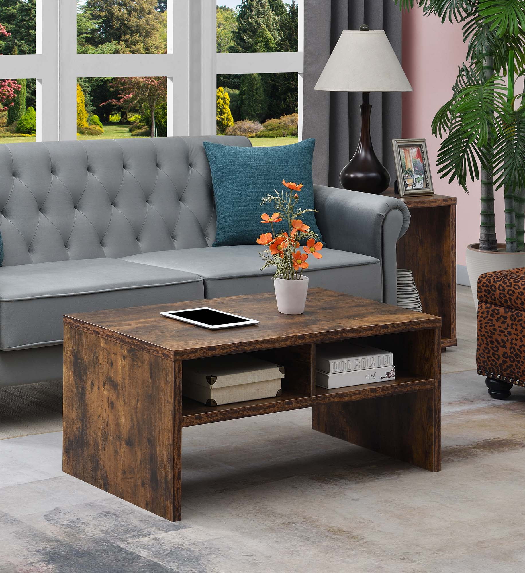 Convenience Concepts Northfield Admiral Deluxe Coffee Table with Shelves, Barnwood