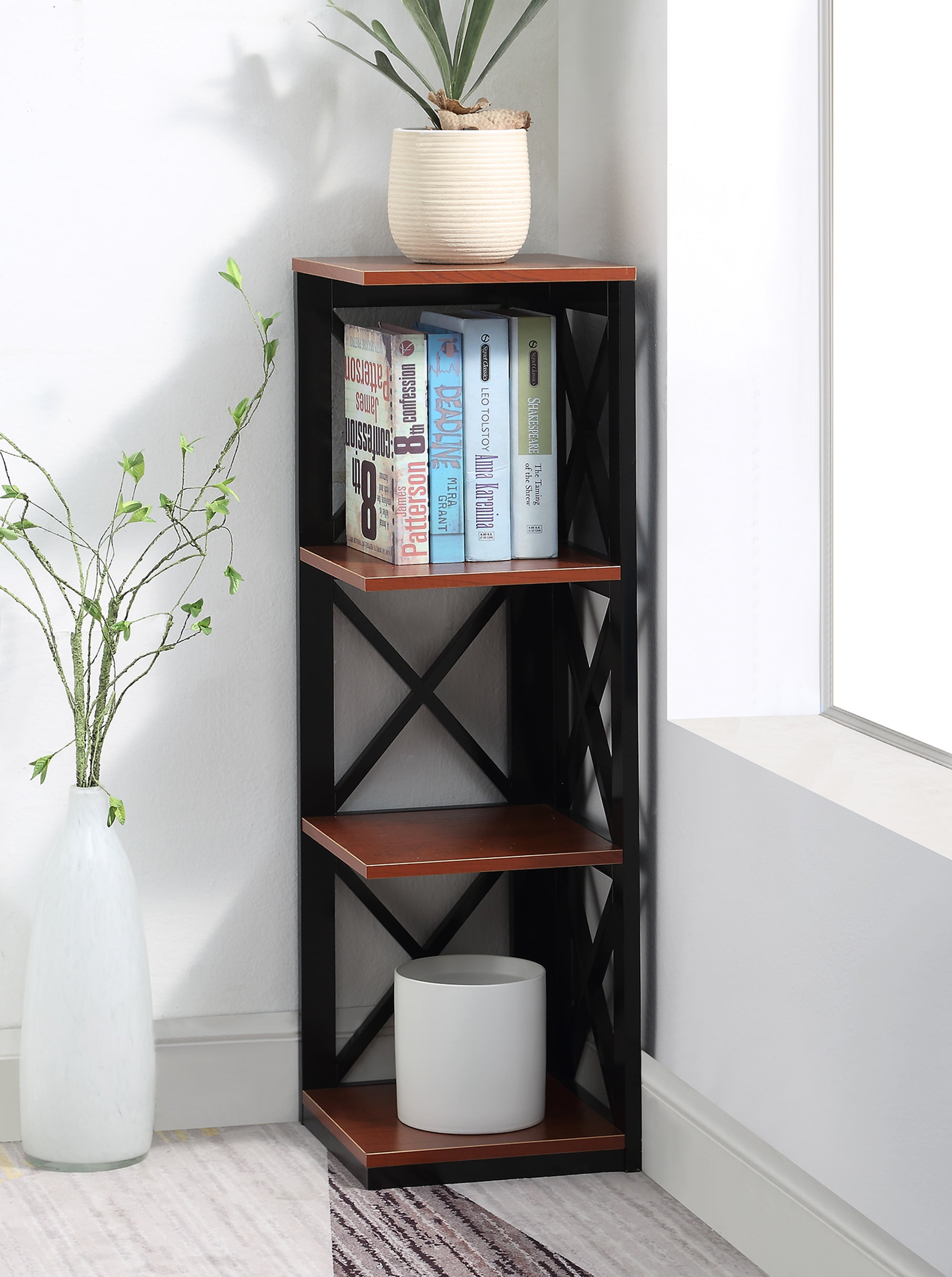 Convenience Concepts Oxford 3 Tier Corner Bookcase, Cherry/Black