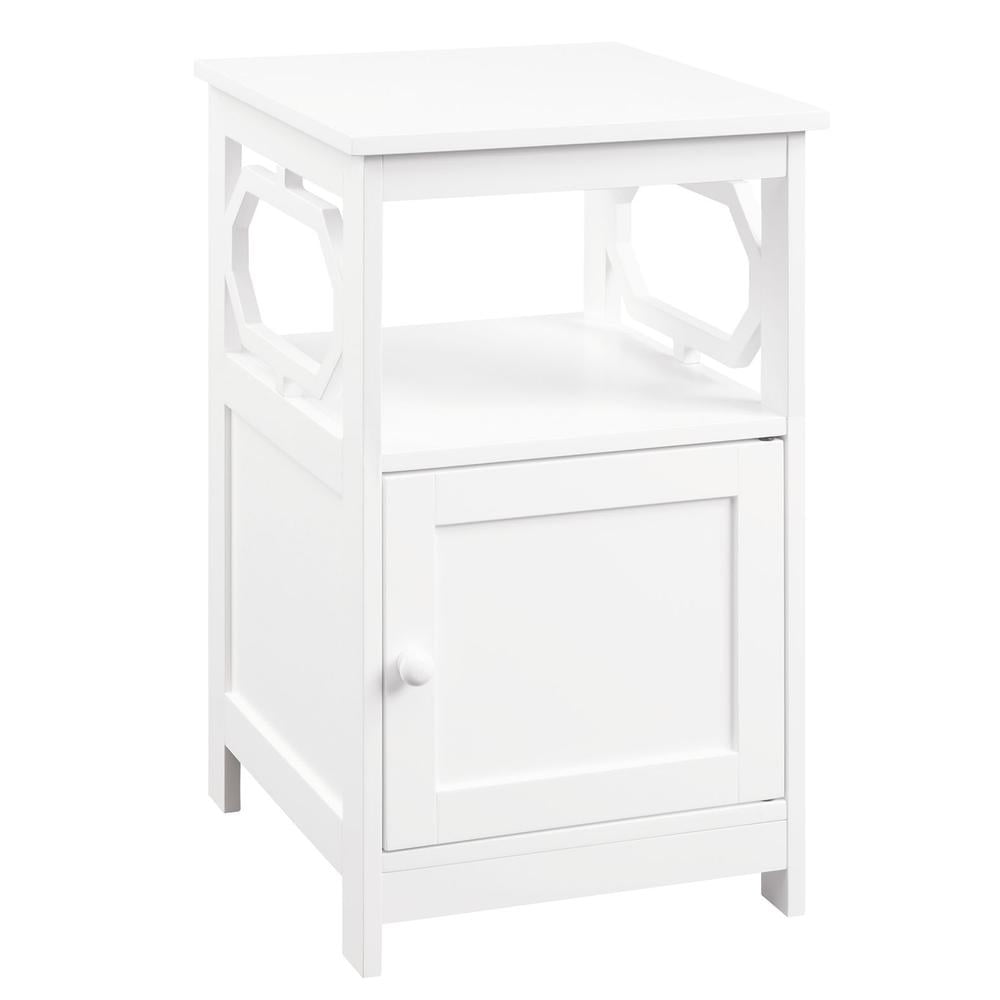 Convenience Concepts Omega End Table with Cabinet in White Wood Finish
