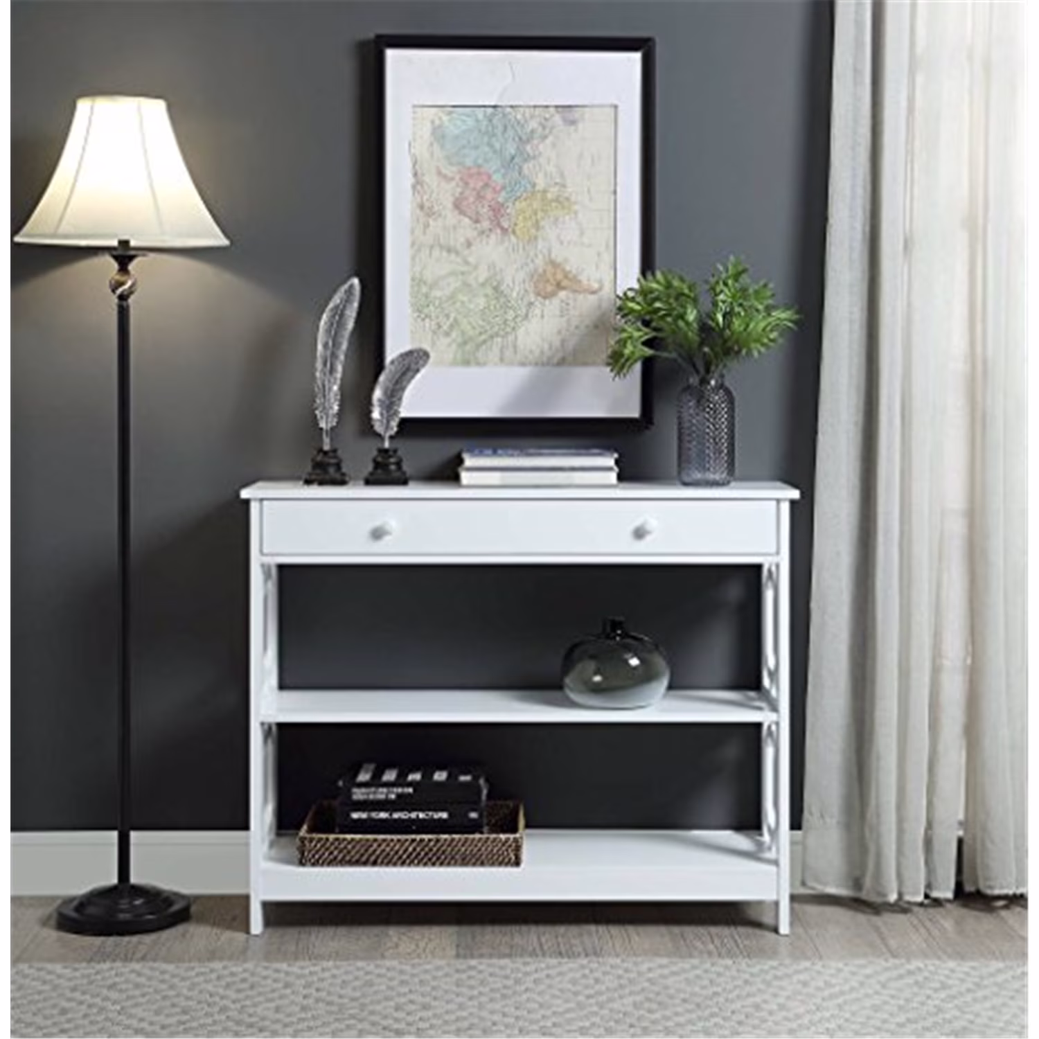 Convenience Concepts Omega Storage Console Table in White Wood Finish