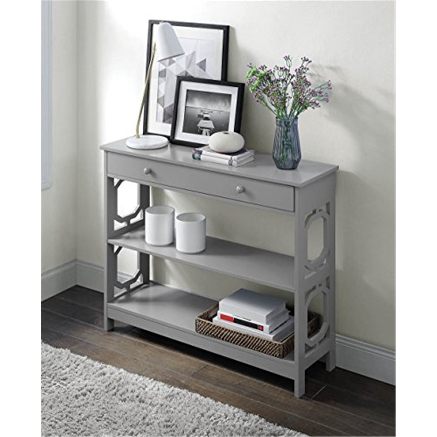 Convenience Concepts Omega Storage Console Table in Gray Wood Finish