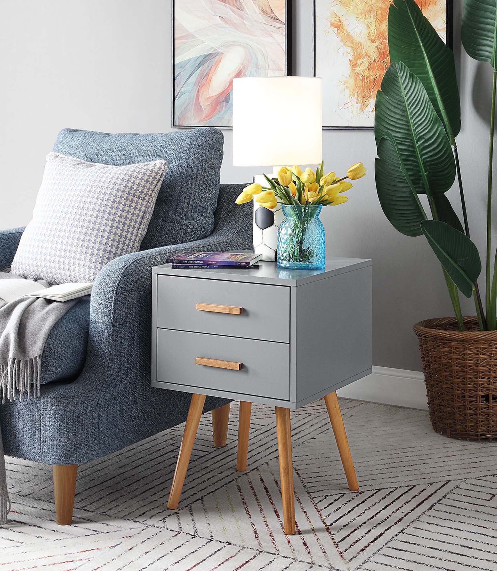 Convenience Concepts Oslo 2 Drawer End Table, Gray