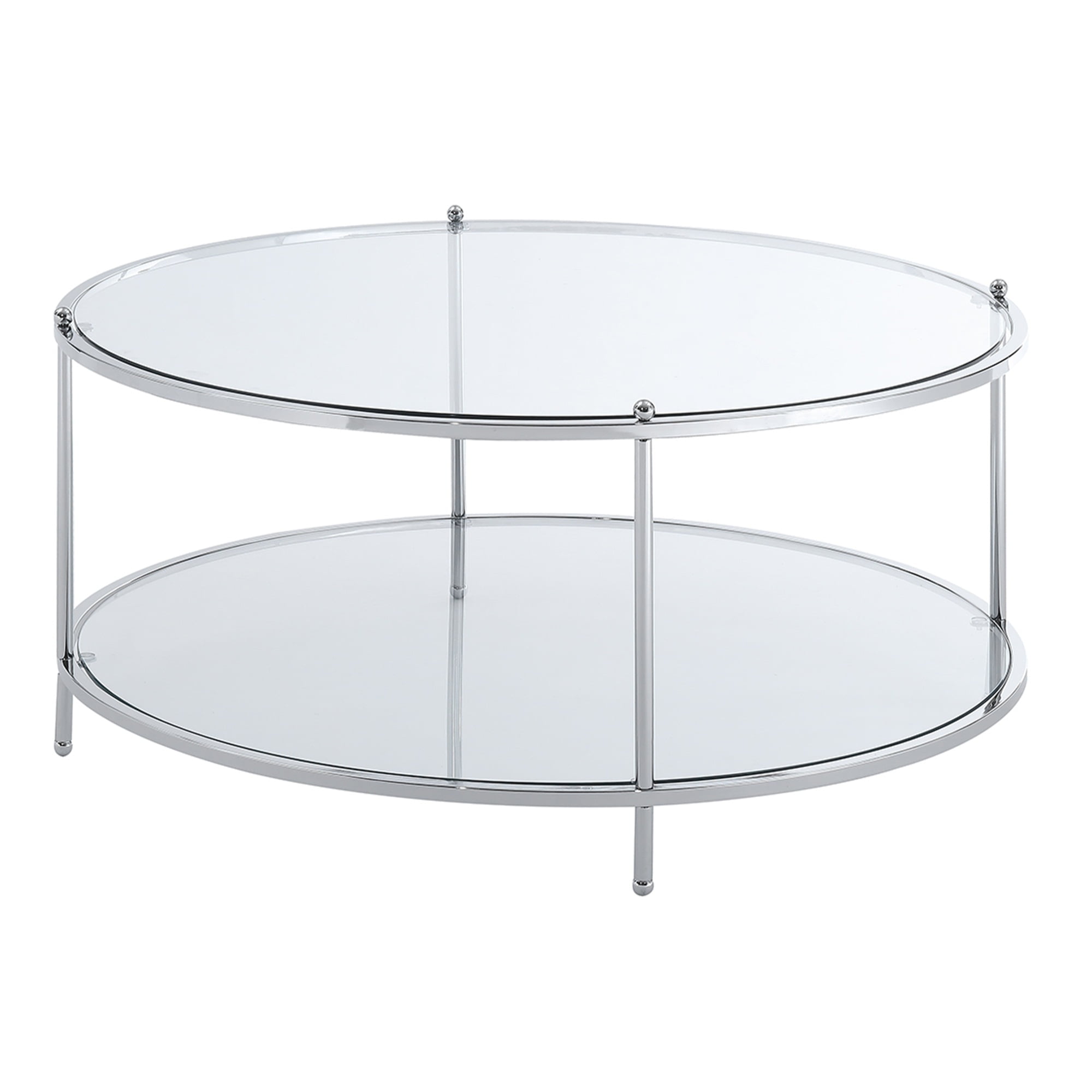 Convenience Concepts Royal Crest Round Glass Coffee Table in Chrome Metal Frame