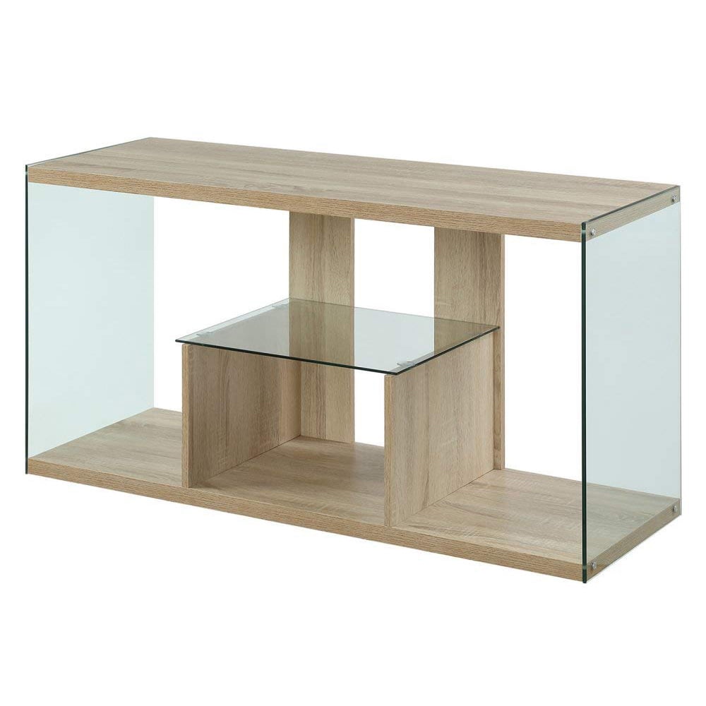Convenience Concepts SoHo Glass TV Stand with Shelves, Weathered White/Glass