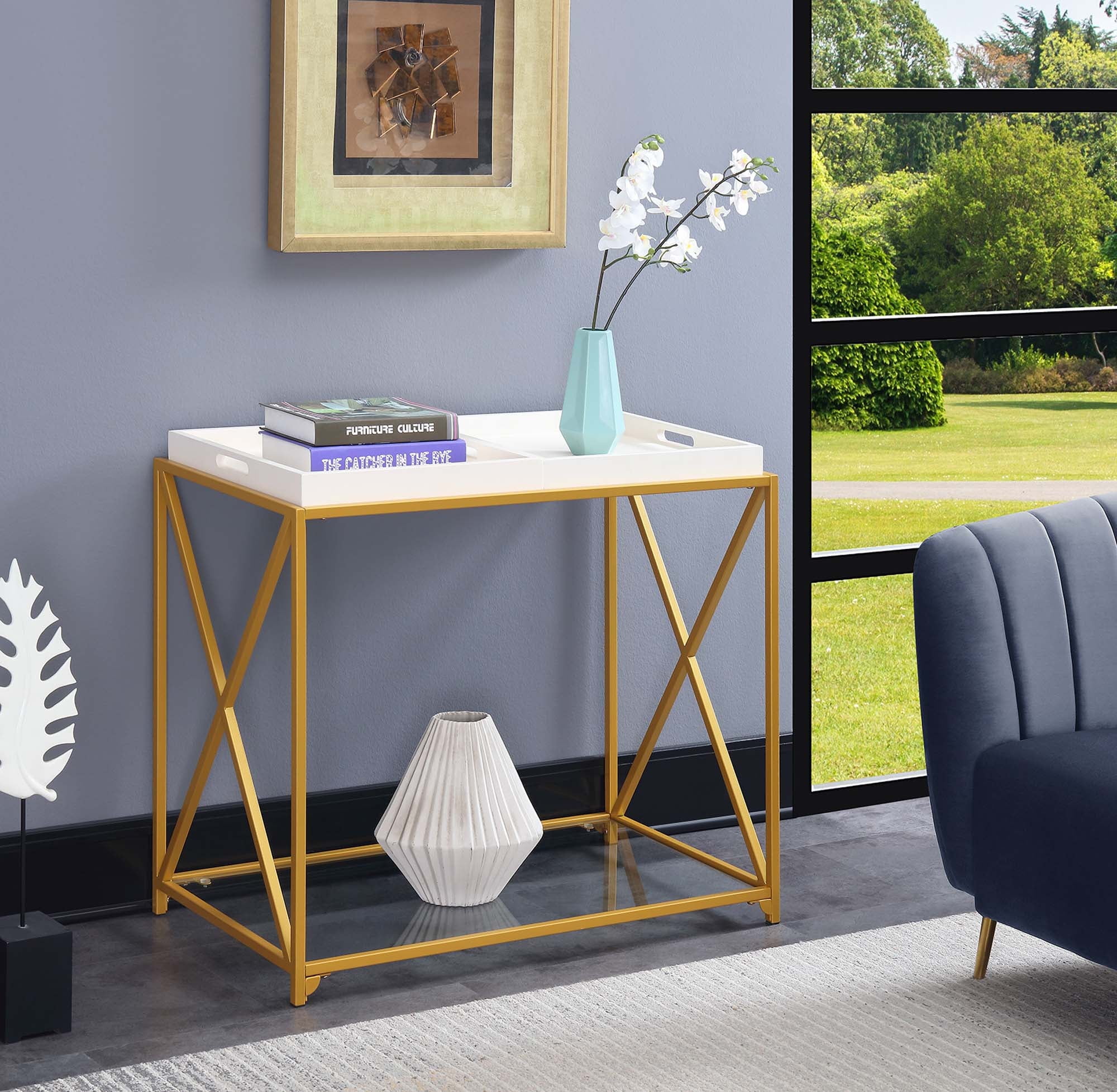 Convenience Concepts St. Andrews Console Table in Gold Metal Frame