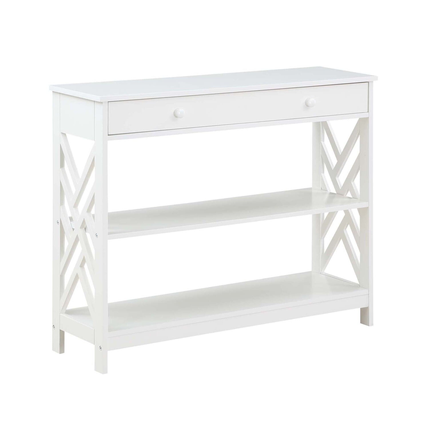 Convenience Concepts Titan One-Drawer Console Table with Shelves in White Wood