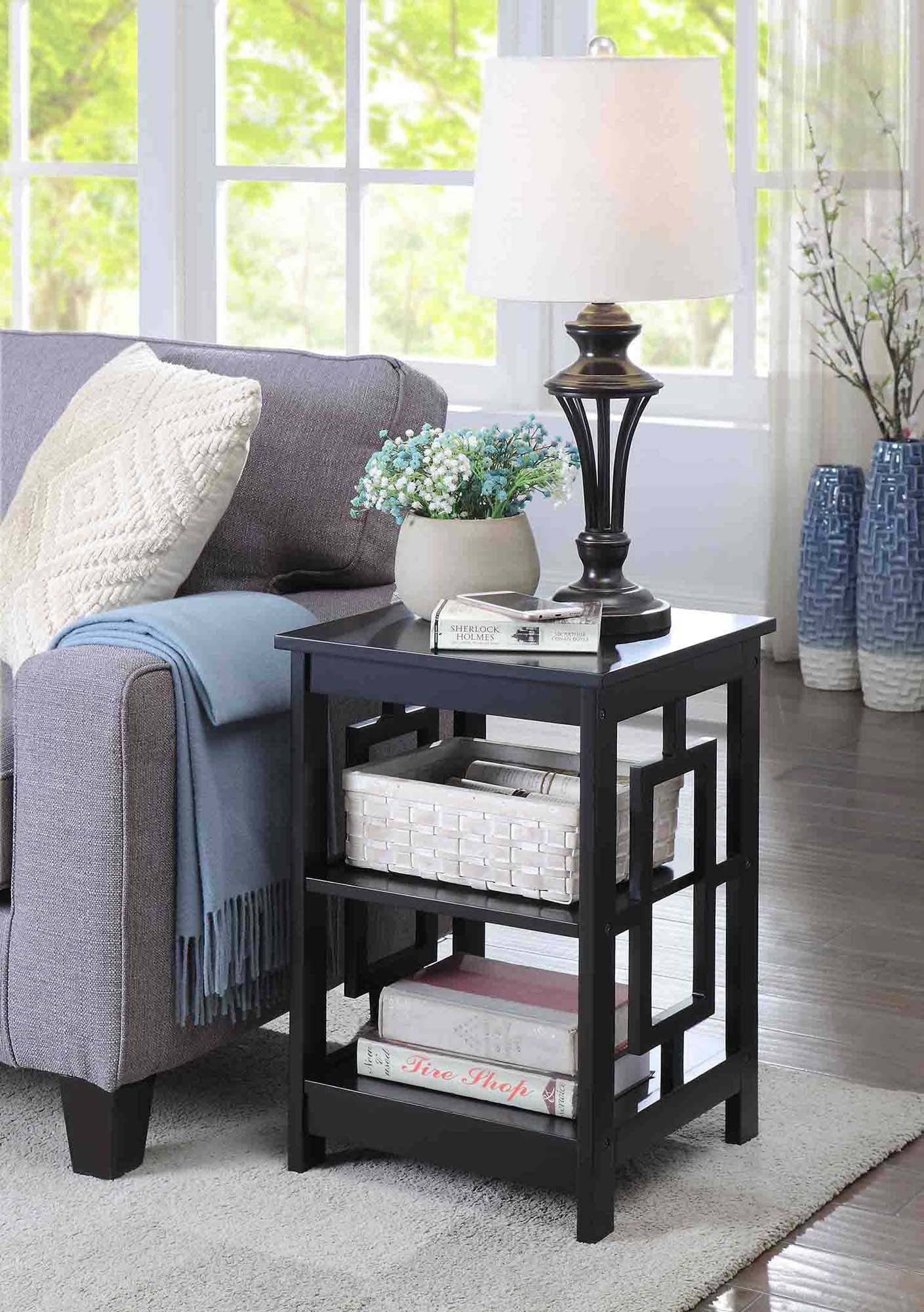 Convenience Concepts Town Square End Table with Shelves, Black