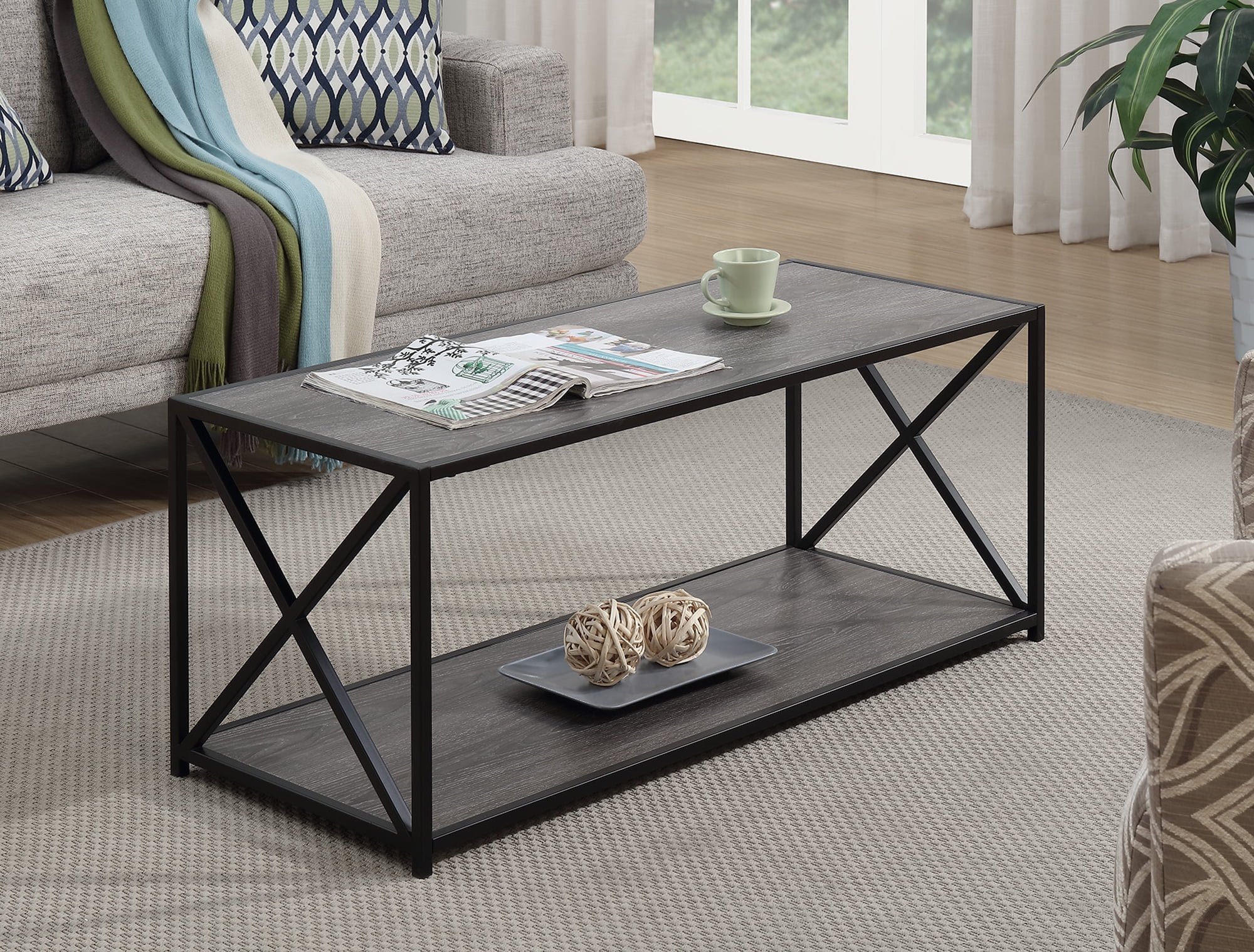 Convenience Concepts Tucson Coffee Table with Shelf, Weathered Grey