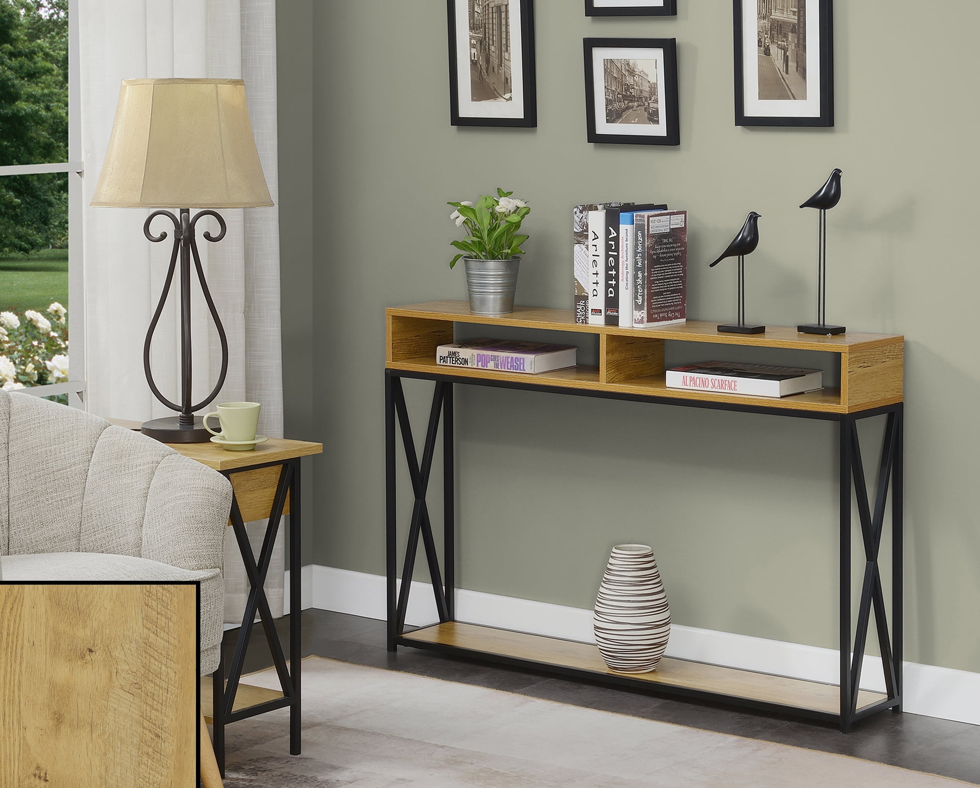 Convenience Concepts Tucson Deluxe 2 Tier Console Table, English Oak/Black