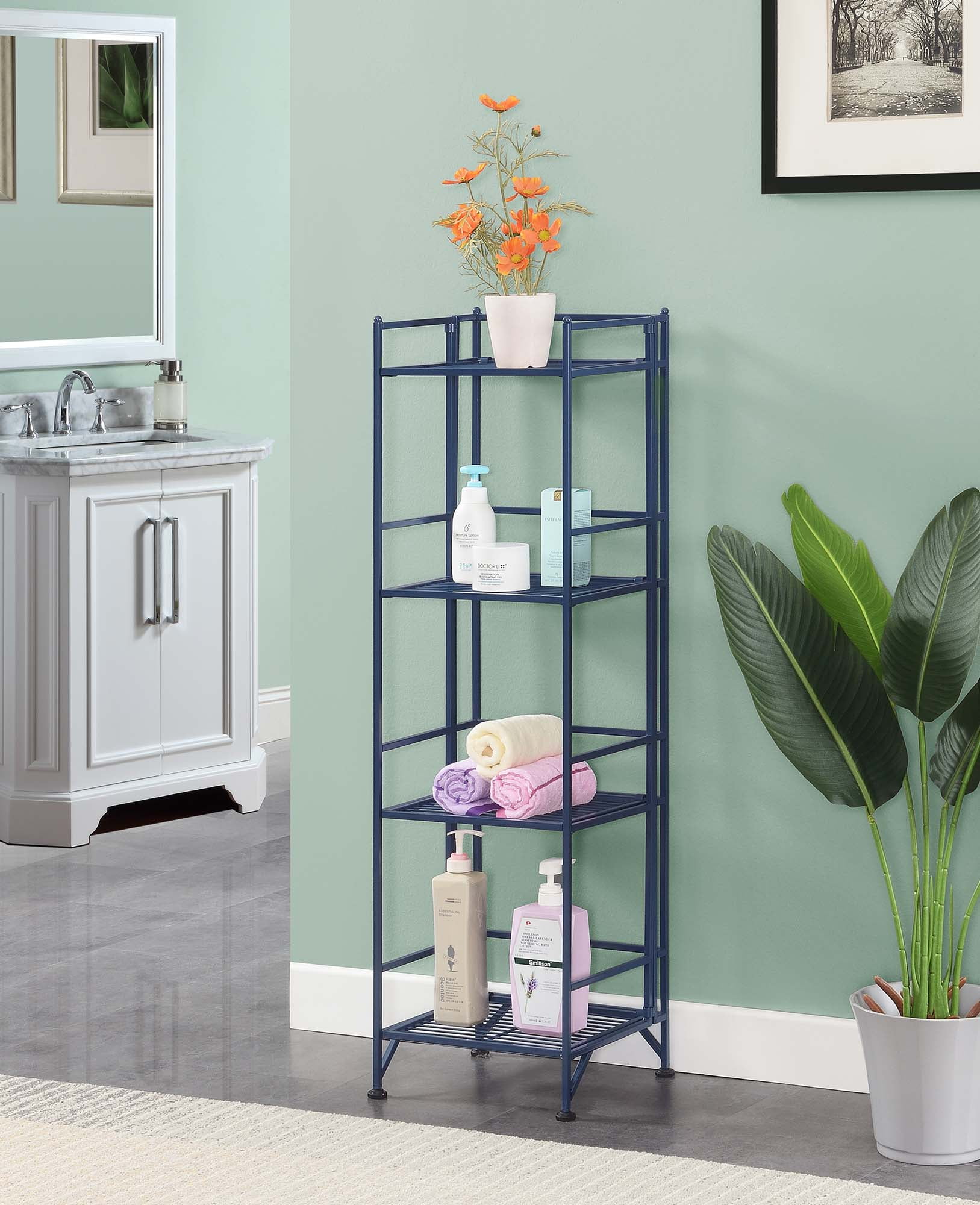 Convenience Concepts Xtra Storage 4 Tier Folding Metal Shelf, Cobalt Blue