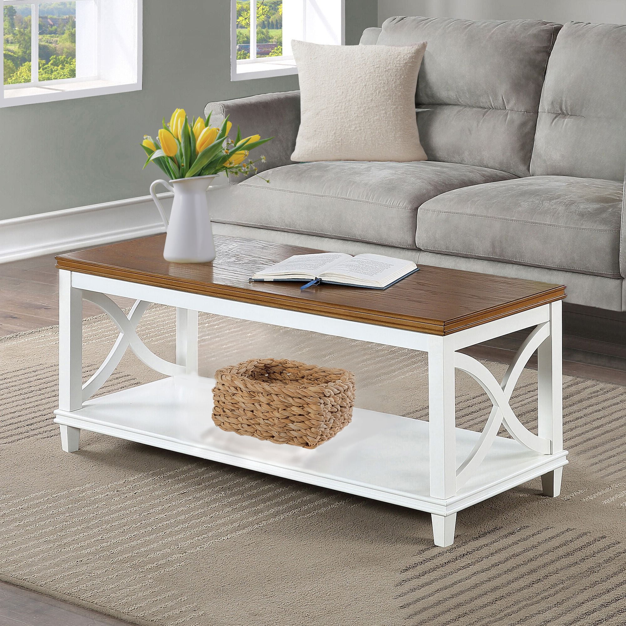 Convenince Concepts Florence Coffee Table in White and Brown Wood Finish