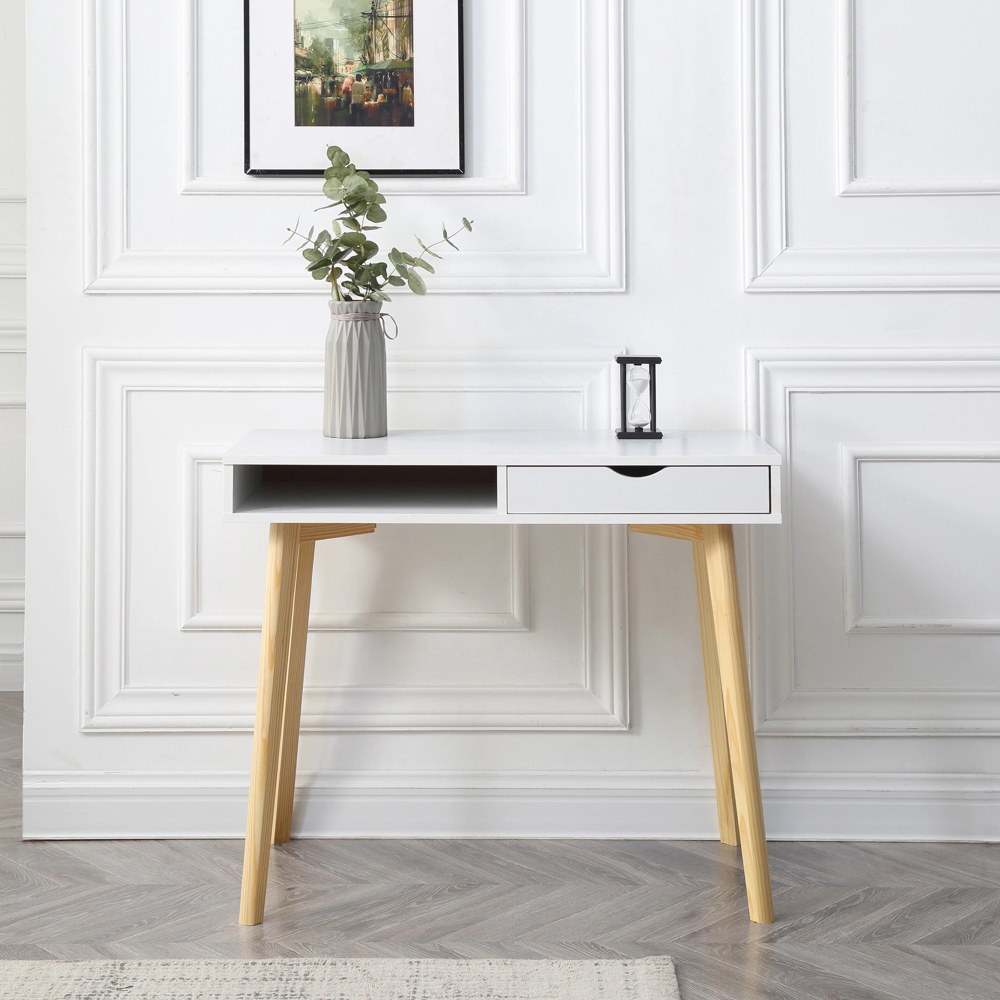 Contemporary Austin Home Office Desk with Storage Drawers, White