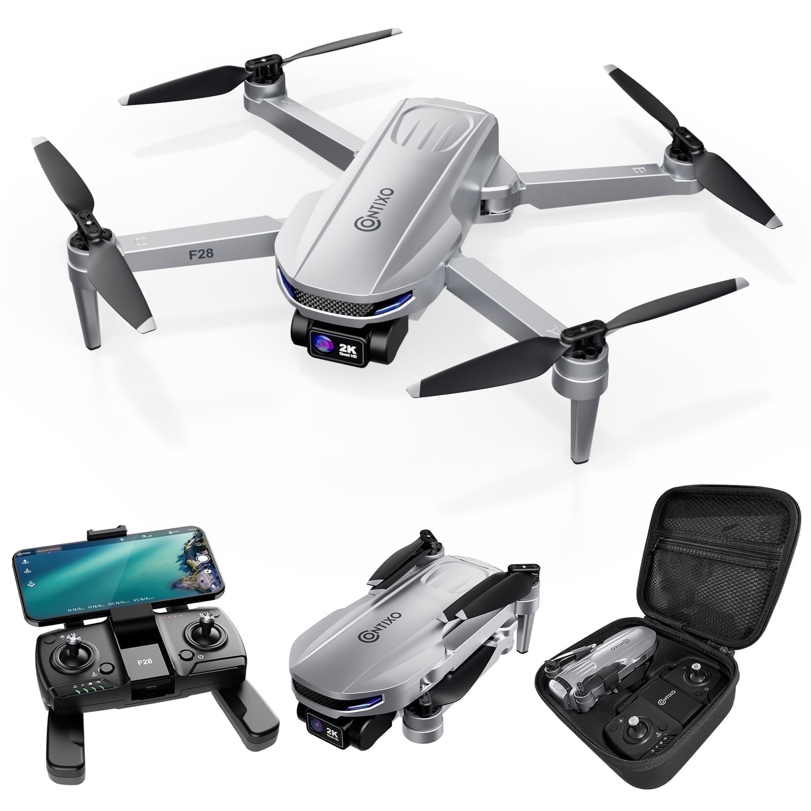 Contixo F28 Stratus 2K GPS Drone, 26-Min Flight Time, 1600ft Range, Brushless Motors, Auto-Return, Case