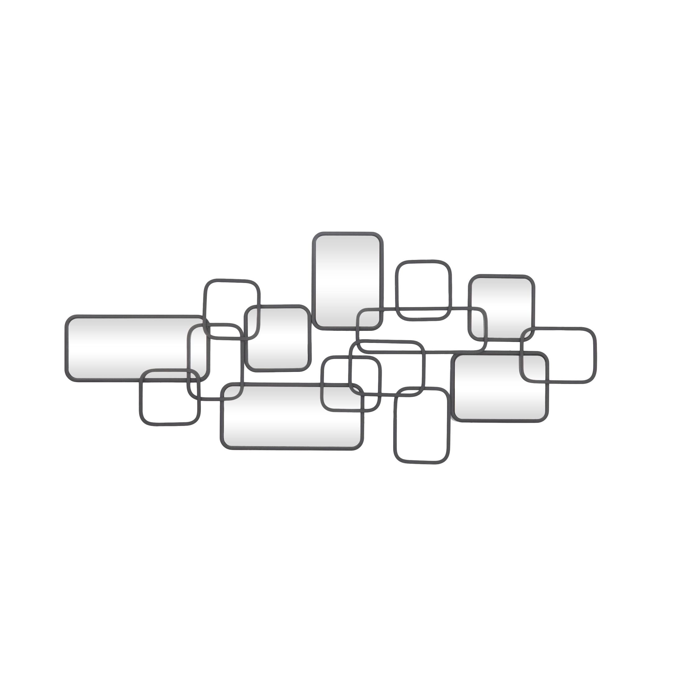 CosmoLiving by Cosmopolitan Black Metal Geometric Overlapping Rectangle Room Wall Mirror with Wire Rod Outlines, 46" x 1" x 21"