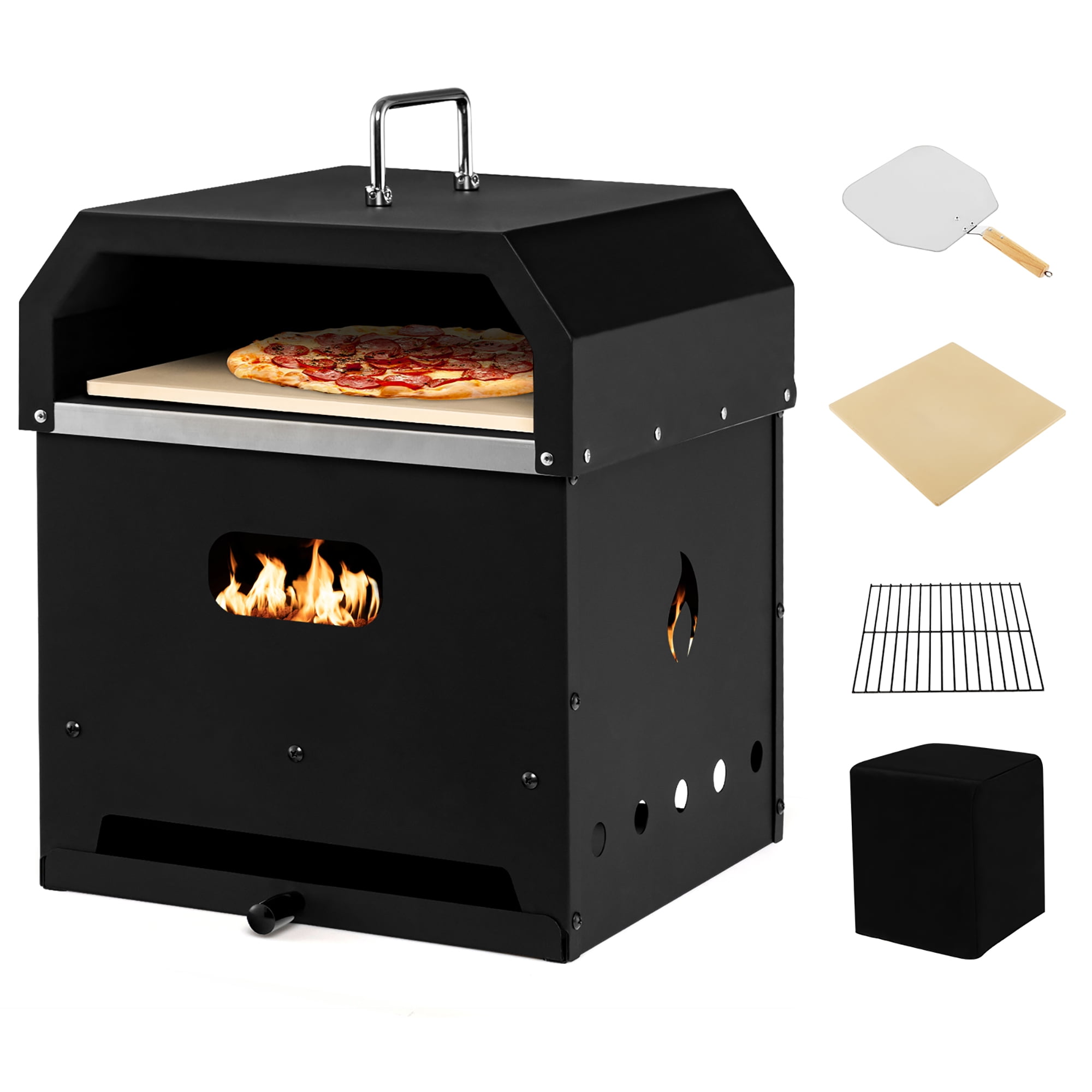 Costway Wood Outdoor 4-in-1 Multipurpose 2-Layer Detachable Pizza Oven, Black