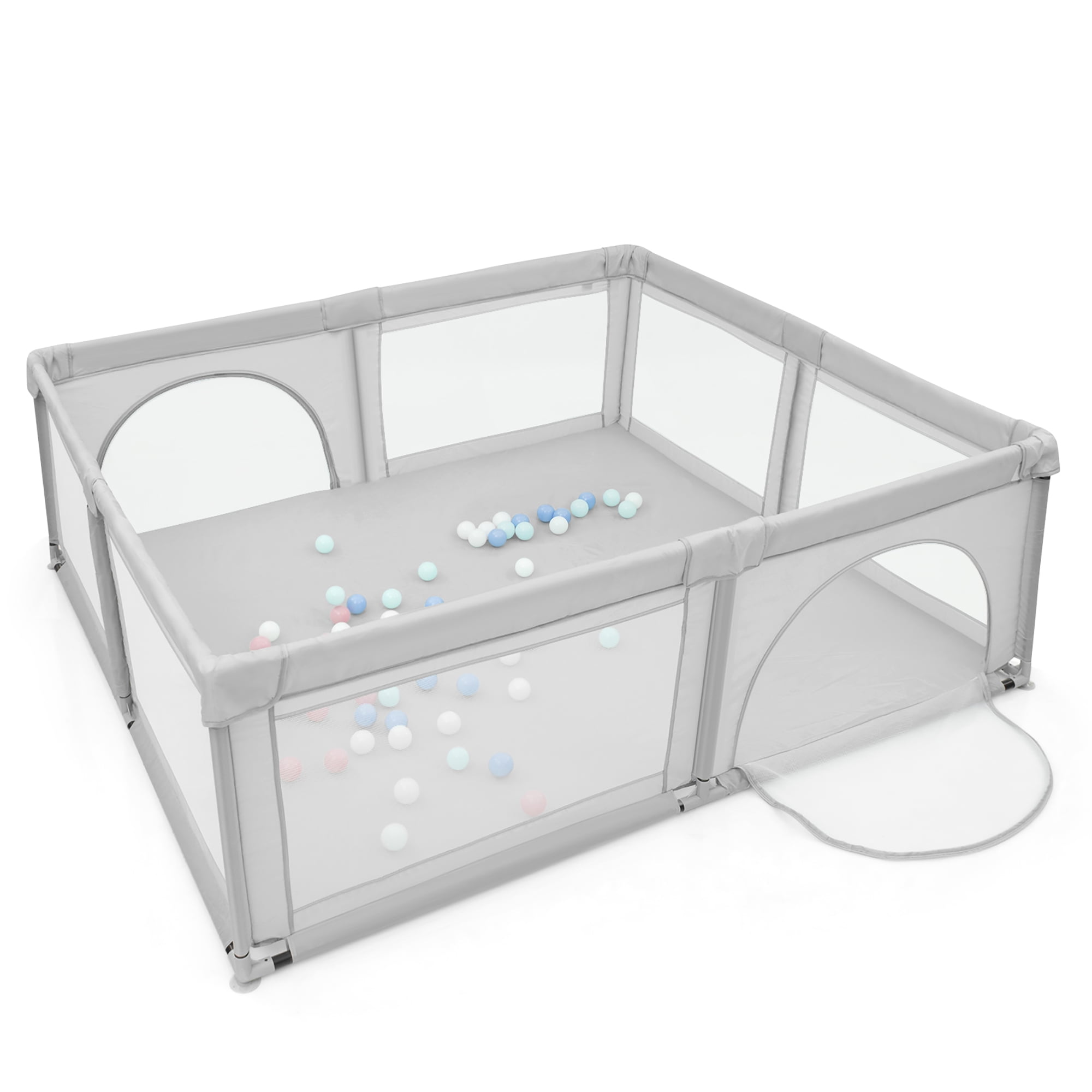 Costway Baby Playpen Infant Large Safety Play Center Yard with 50 Ocean Balls Grey