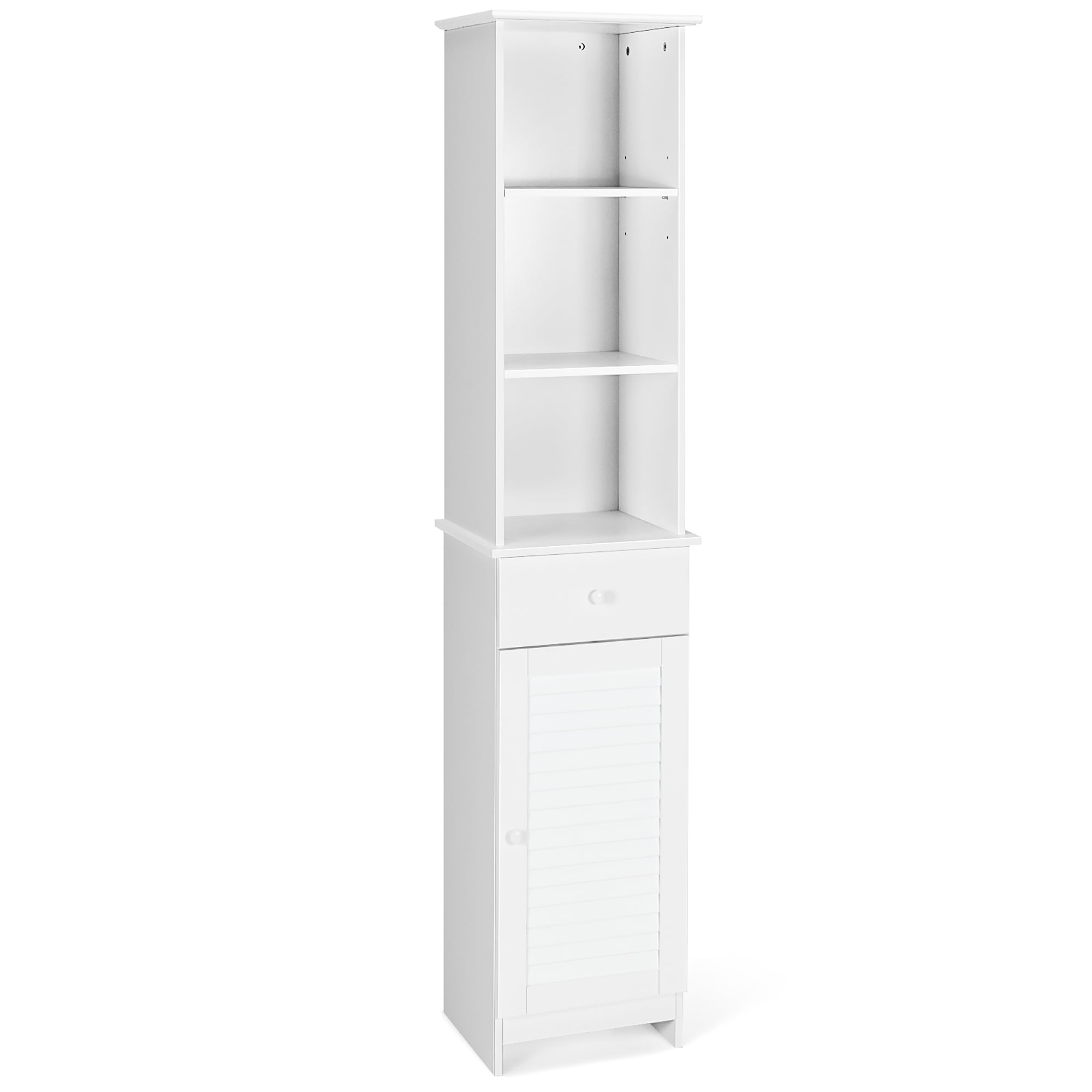 Costway Bathroom Tall Storage Cabinet Freestanding Linen Tower w/ Open Shelves & Drawer