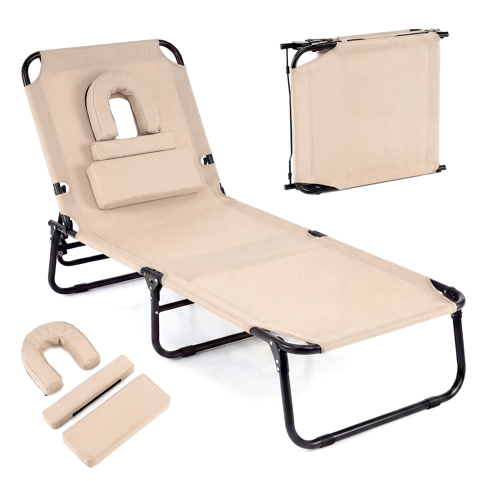 Costway A1Q2-10N028SA Beige Modern Stylish Metal Outdoor Lounge Chair, Beige