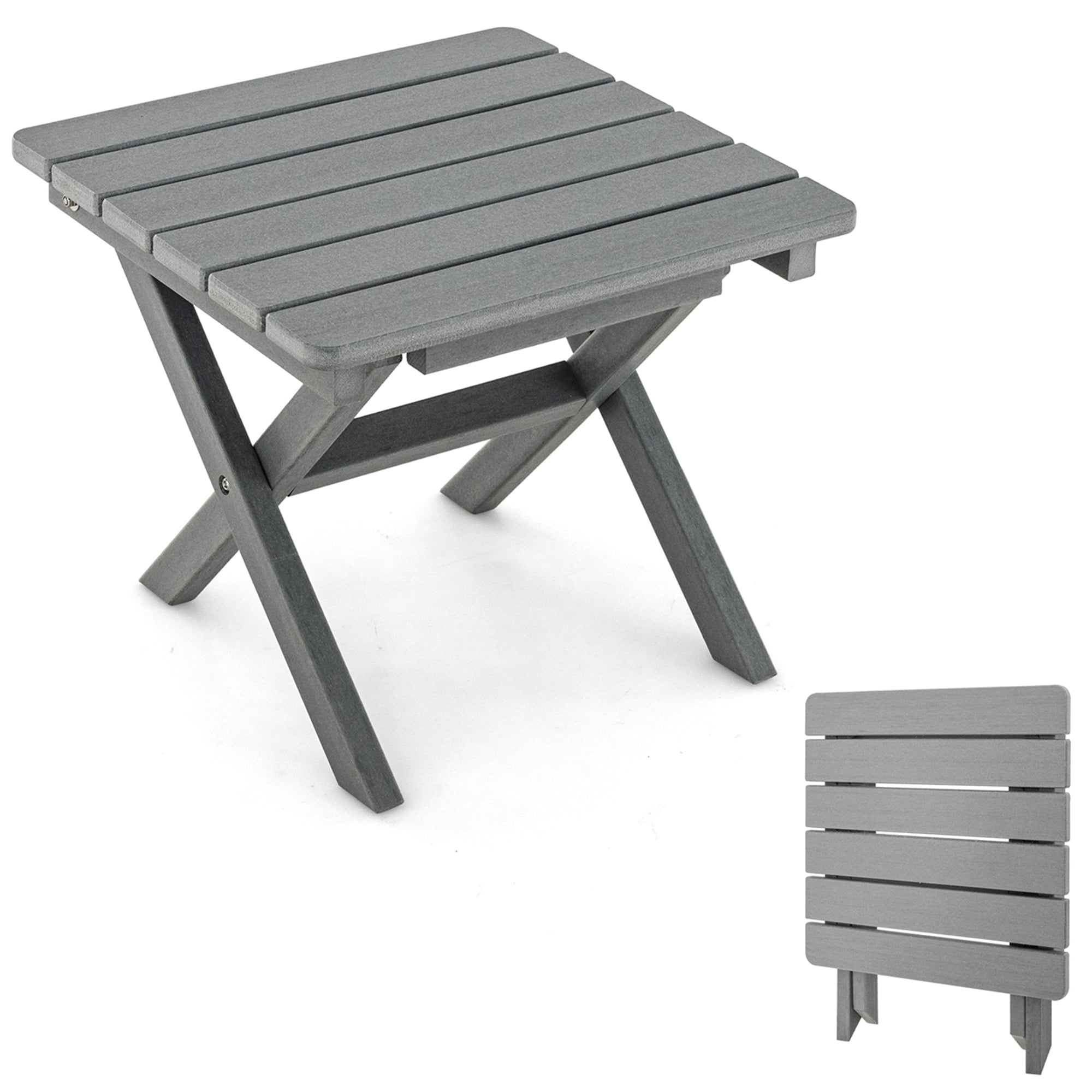 Costway Outdoor Folding Side Table Weather-Resistant HDPE Adirondack Table Gray