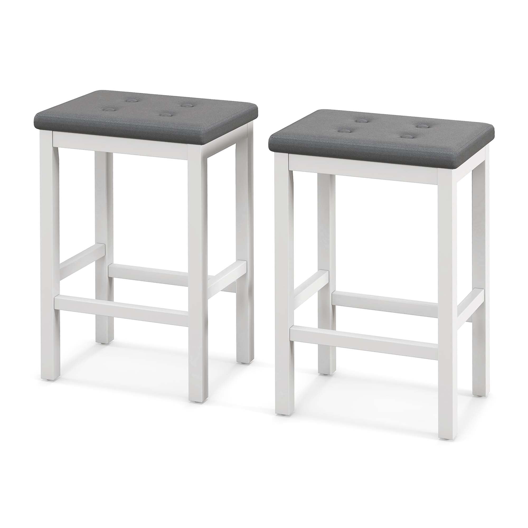 Costway Tufted Square Seat Padded Footrest Bar Stools, Grey & White (Set of 2)