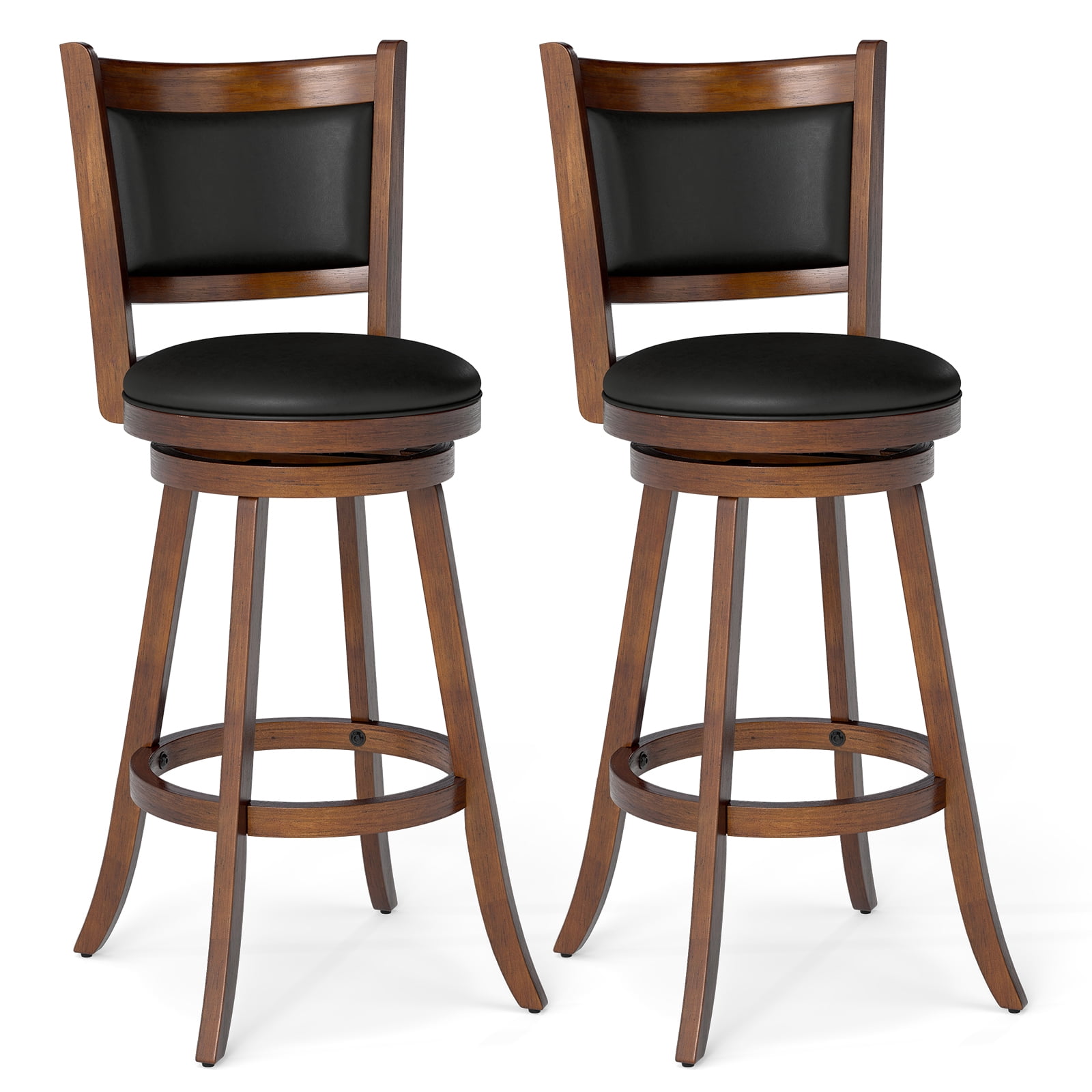 Costway Set of 2 29'' Swivel Bar Height Stool Wood Dining Chair Upholstered Seat Panel Back Espresso