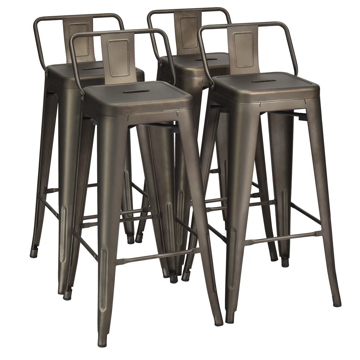 Costway Set of 4 Metal Bar Stools 30'' Bar Height Barstools Industrial w/ Low Back Gun