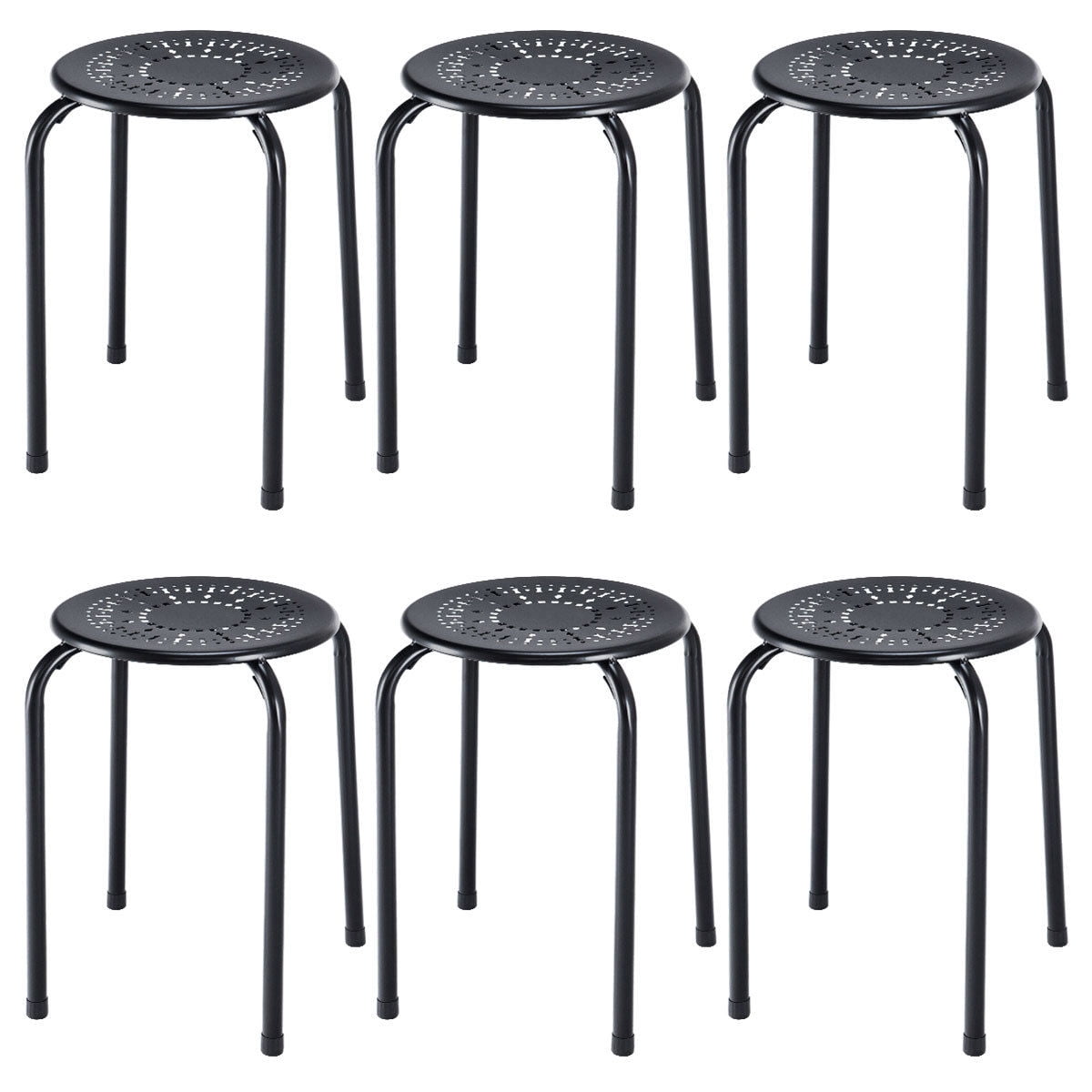 Costway Set of 6 Stackable Metal Stool Set Daisy Backless Round Top Kitchen Black