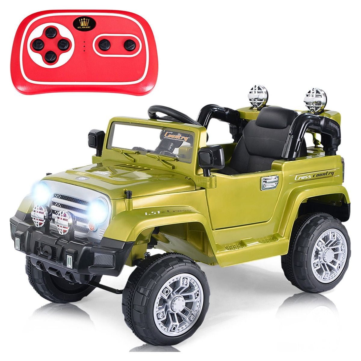 Costway 12V MP3 Kids Ride On Truck Car RC Remote Control with LED Lights Music Green