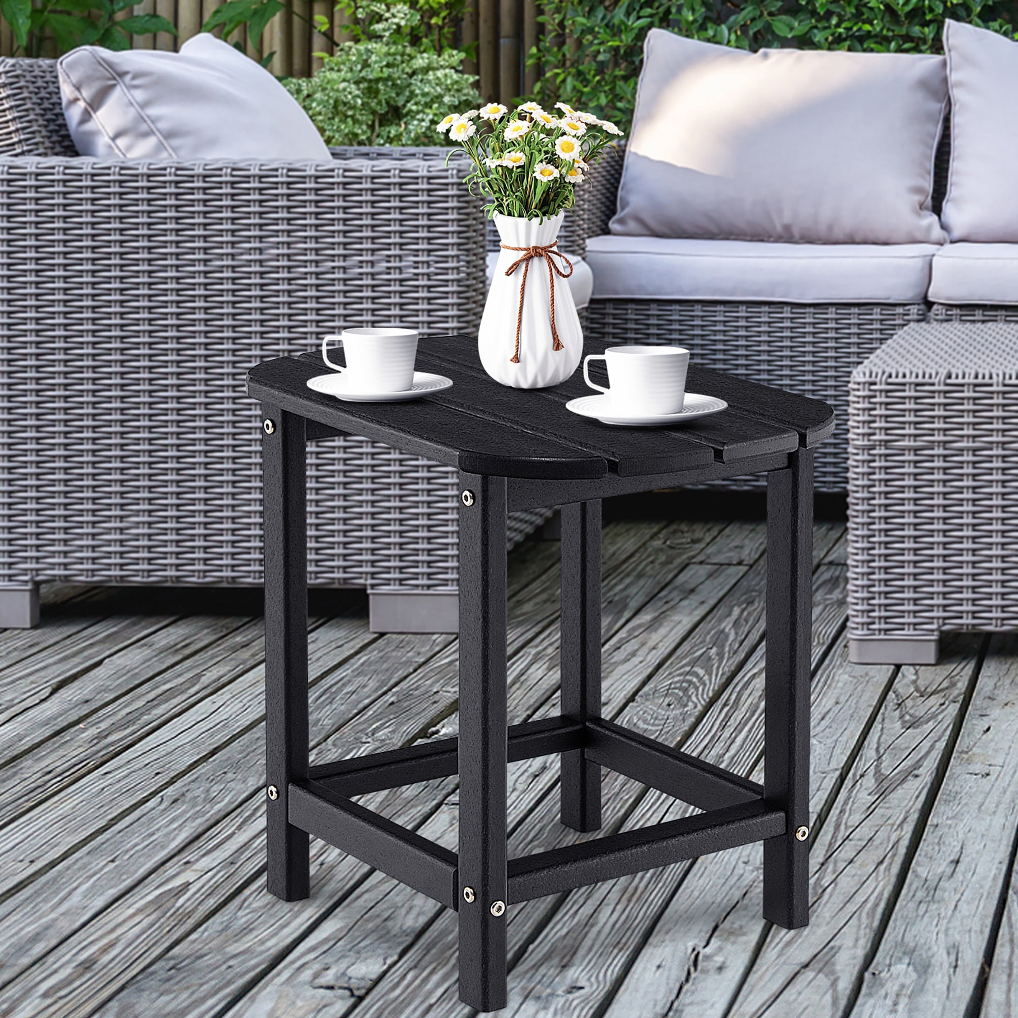Costway 18'' Patio Adirondack Side Table Weather Resistant HDPE Garden Black
