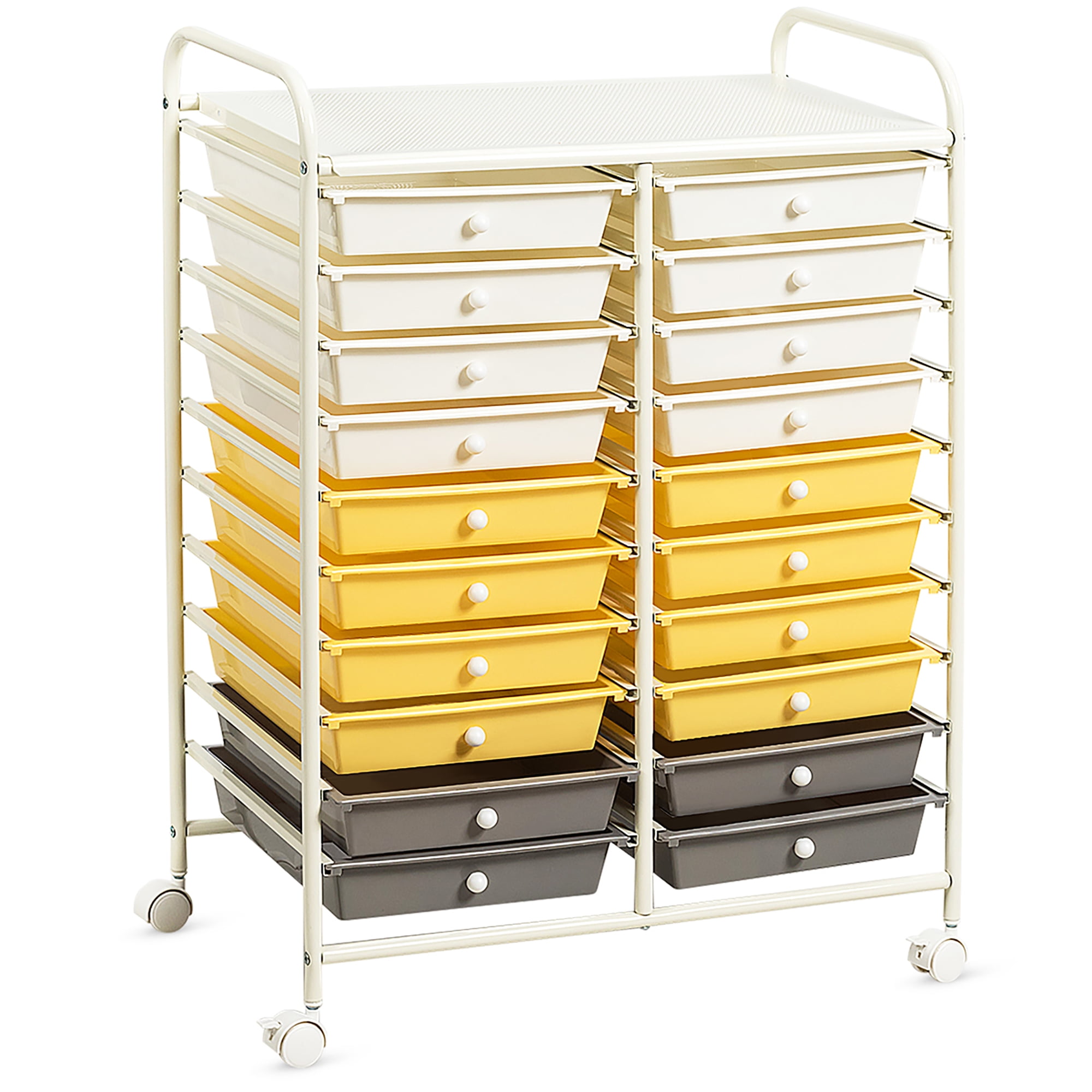 Costway 20 Drawer Rolling Storage Cart Tools Scrapbook Paper Office School Organizer Yellow