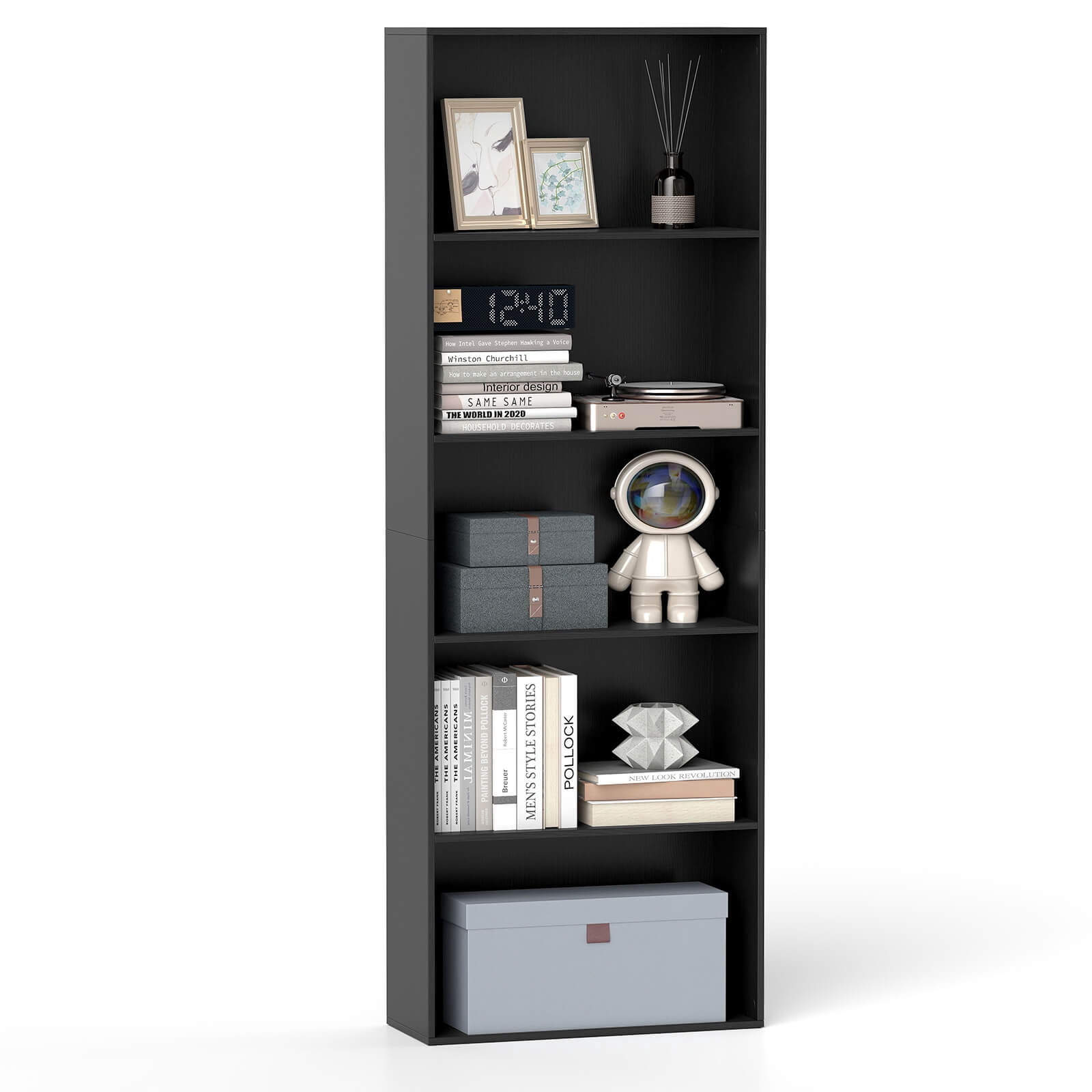 Costway 5-Tier Bookcase with 2 Anti-tipping Devices.Freestanding Bookshelf for Bedroom Black