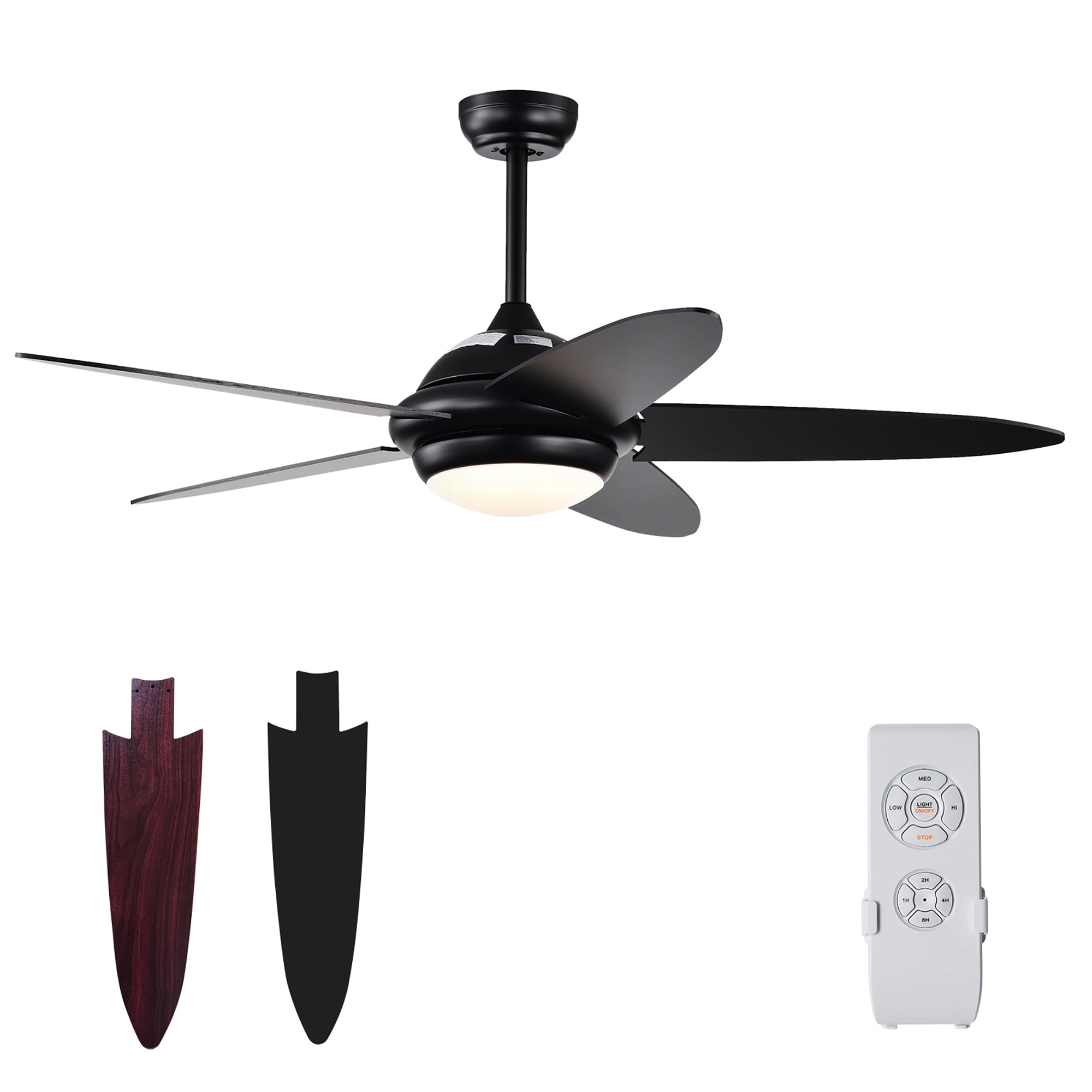 Costway 52'' Black LED Angled Mount Reversible Ceiling Fan with Remote Control