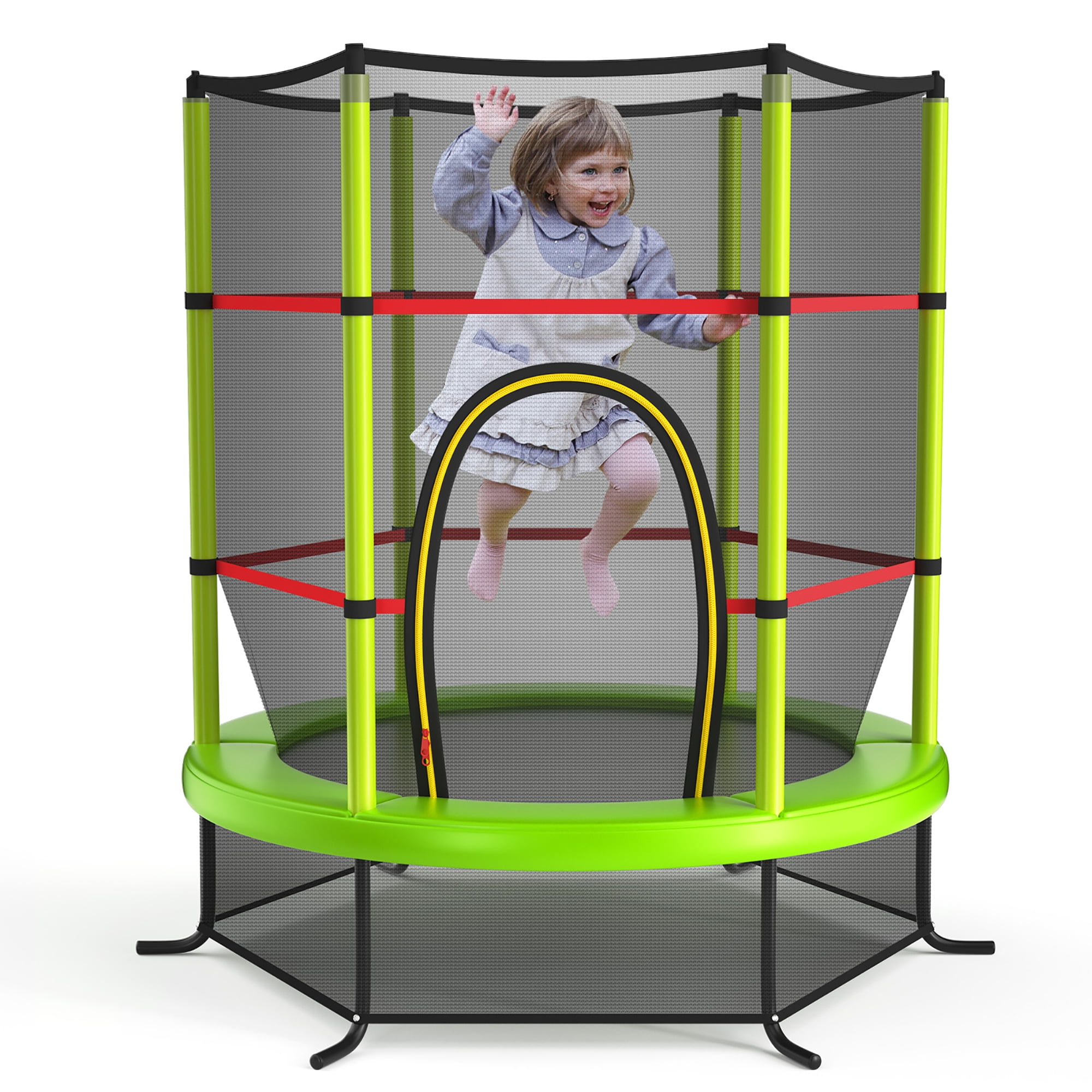 Costway 55" Kids Trampoline Bouncing Jumping Mat Recreational Trampoline W/Enclosure Net Green