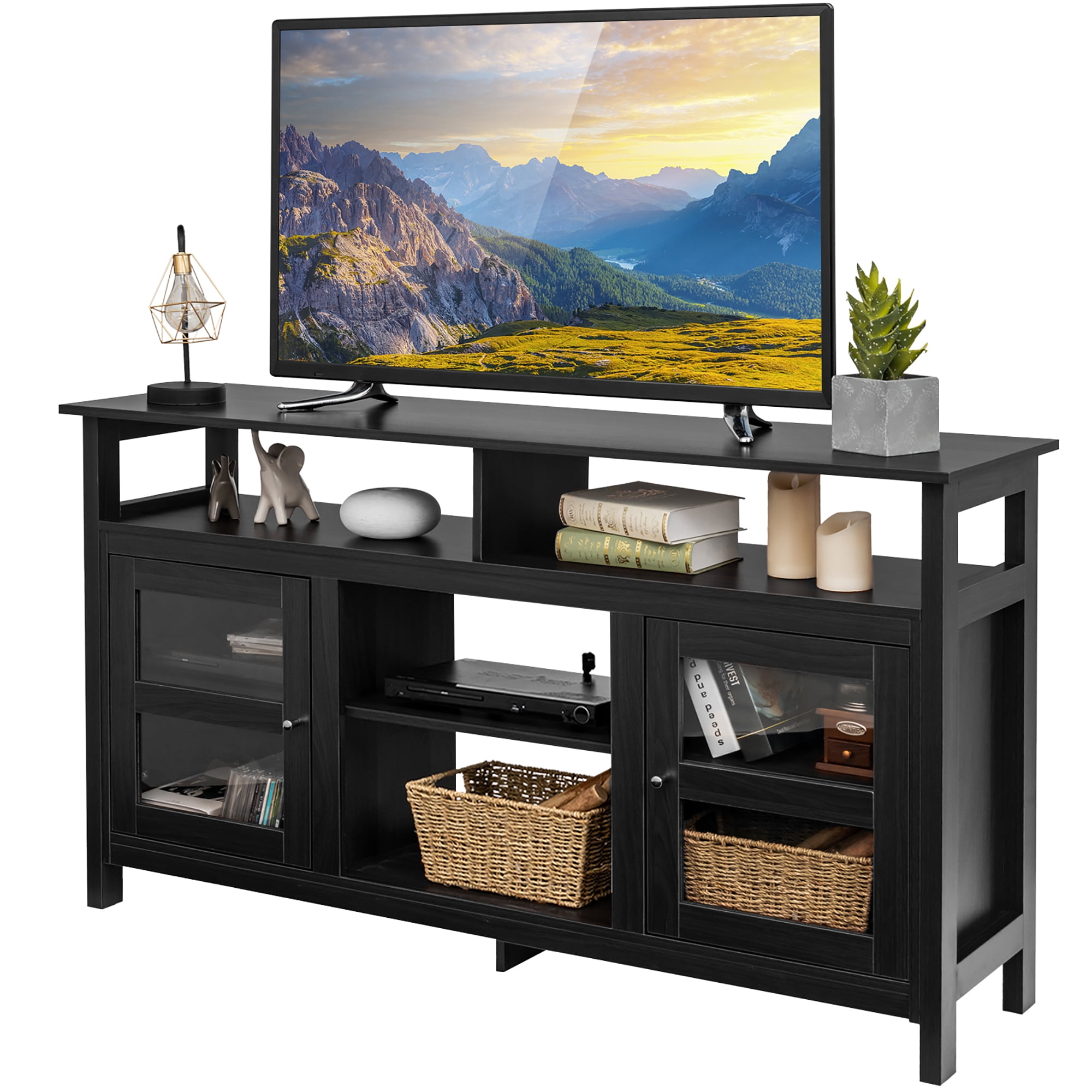 Costway 58'' TV Stand Entertainment Console Center W/ 2 Cabinets Up to 65'' Black