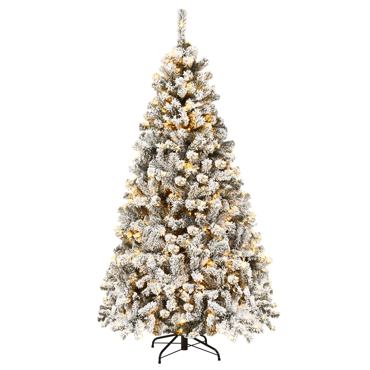 Costway 6 ft Pre-Lit Premium Snow Flocked Hinged Artificial Christmas Tree with 250 Lights