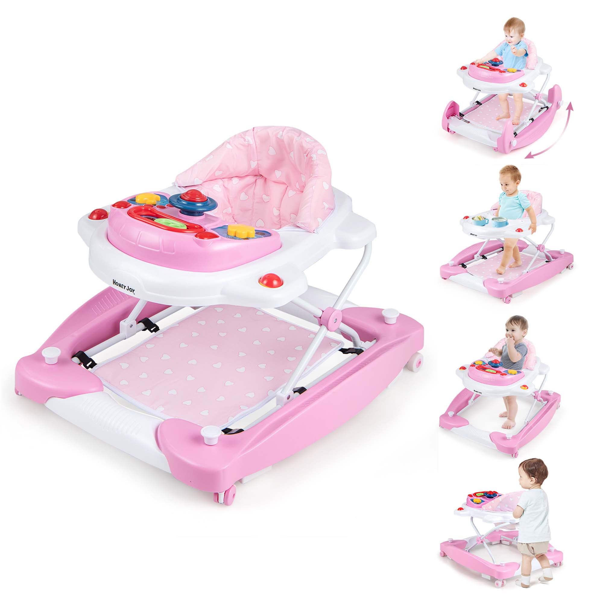 Costway 6 in 1 Baby Walker Adjustable Walker & Activity Center with Music 6-14 Months Pink