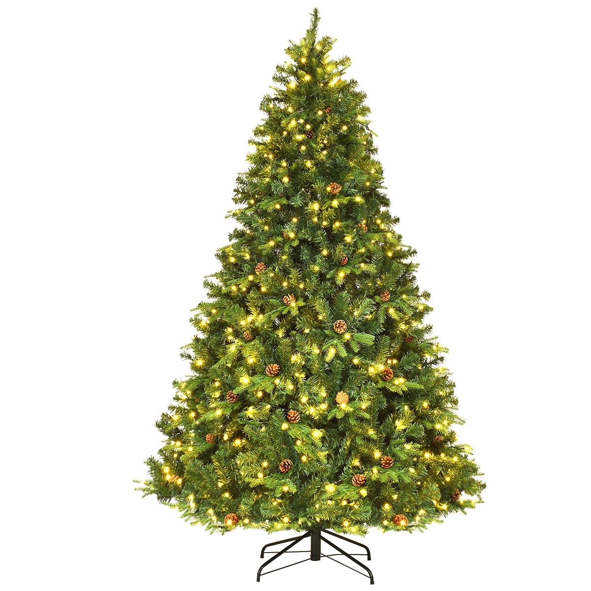Costway 7.5Ft Pre-Lit Christmas Tree Hinged 540 LED Lights Pine Cones