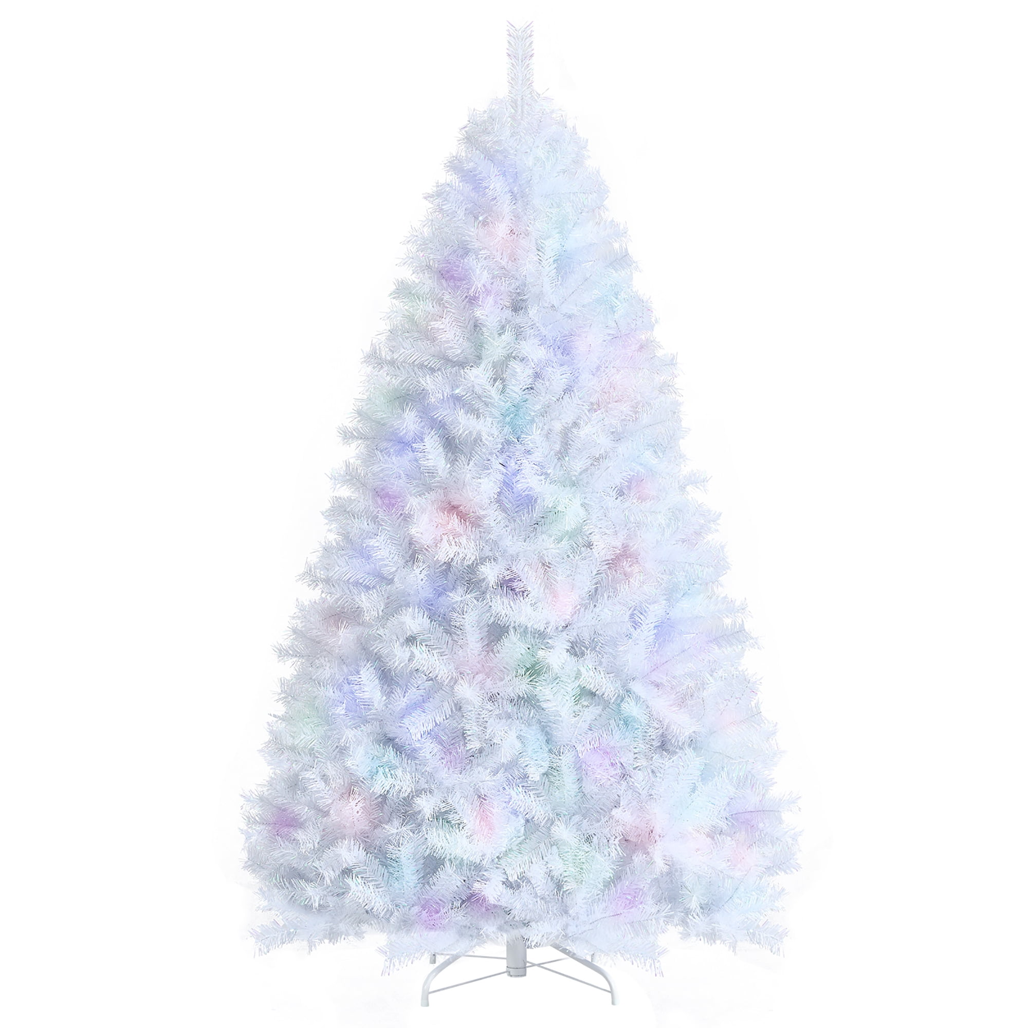 Costway 7ft White Iridescent Tinsel Artificial Christmas Tree with 1156 Branch Tips