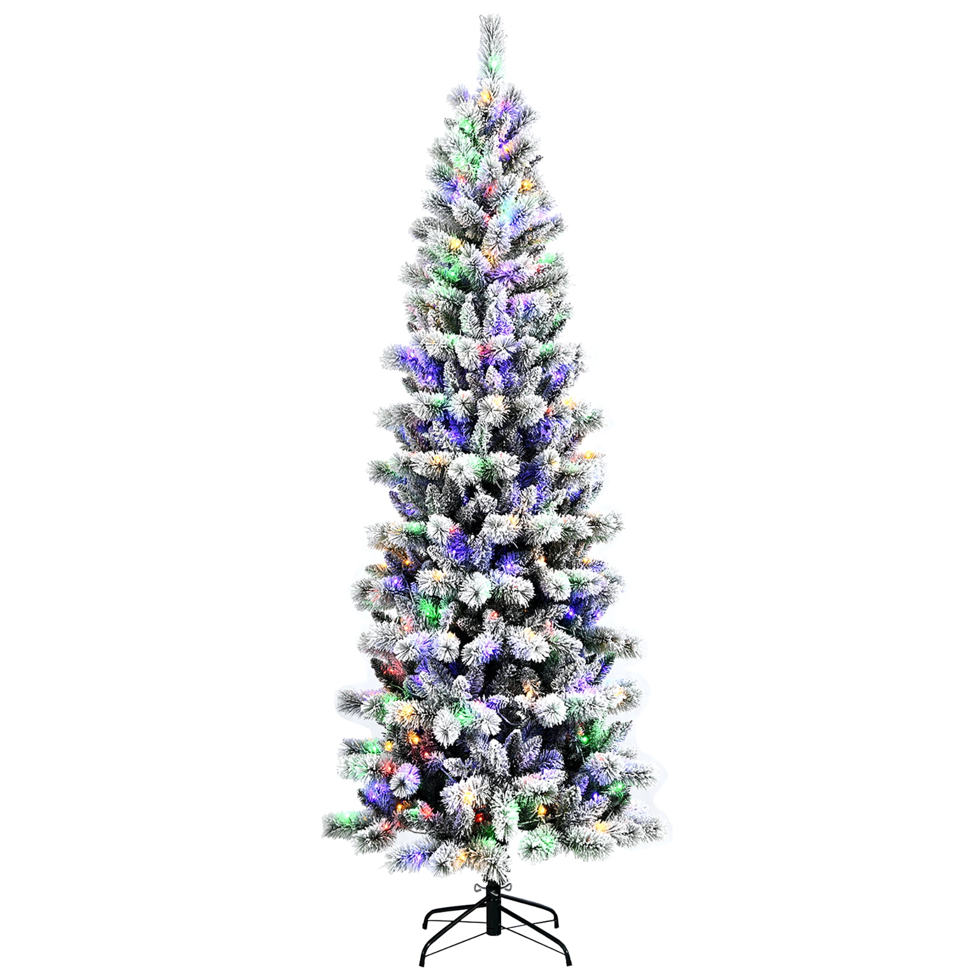 Costway 8FT Pre-Lit Hinged Christmas Tree Snow Flocked w/ 9 Modes Remote Control Lights