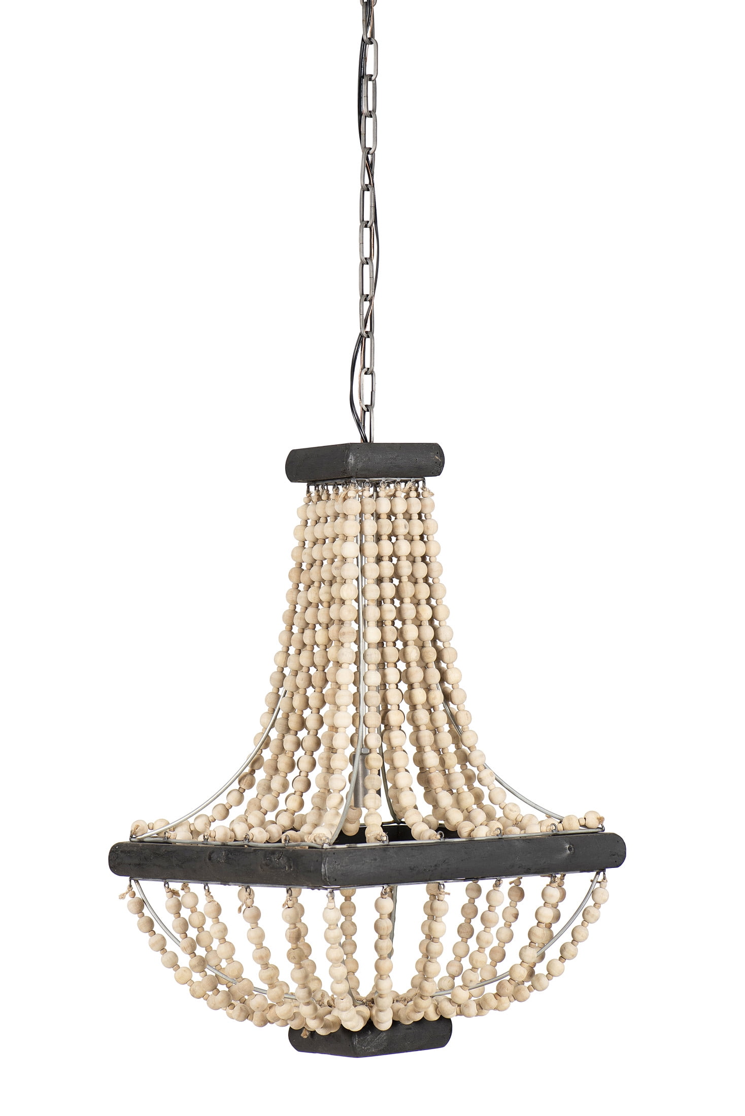 Creative Co-Op Wood Beaded Pendant Light with Wood Frame