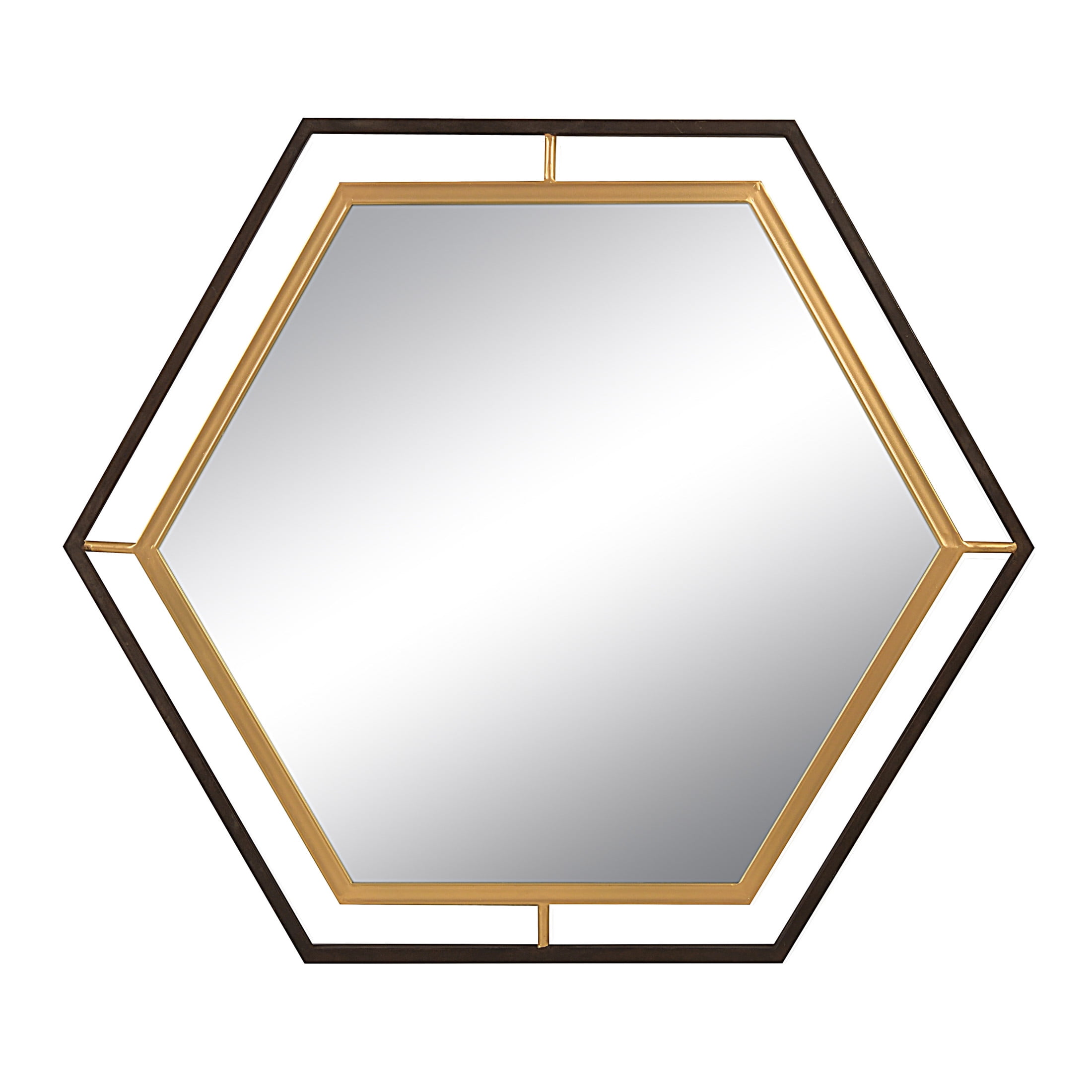 Creative Co-Op Hexagon 2-Tone Metal Framed Wall Mirror, Black and Gold